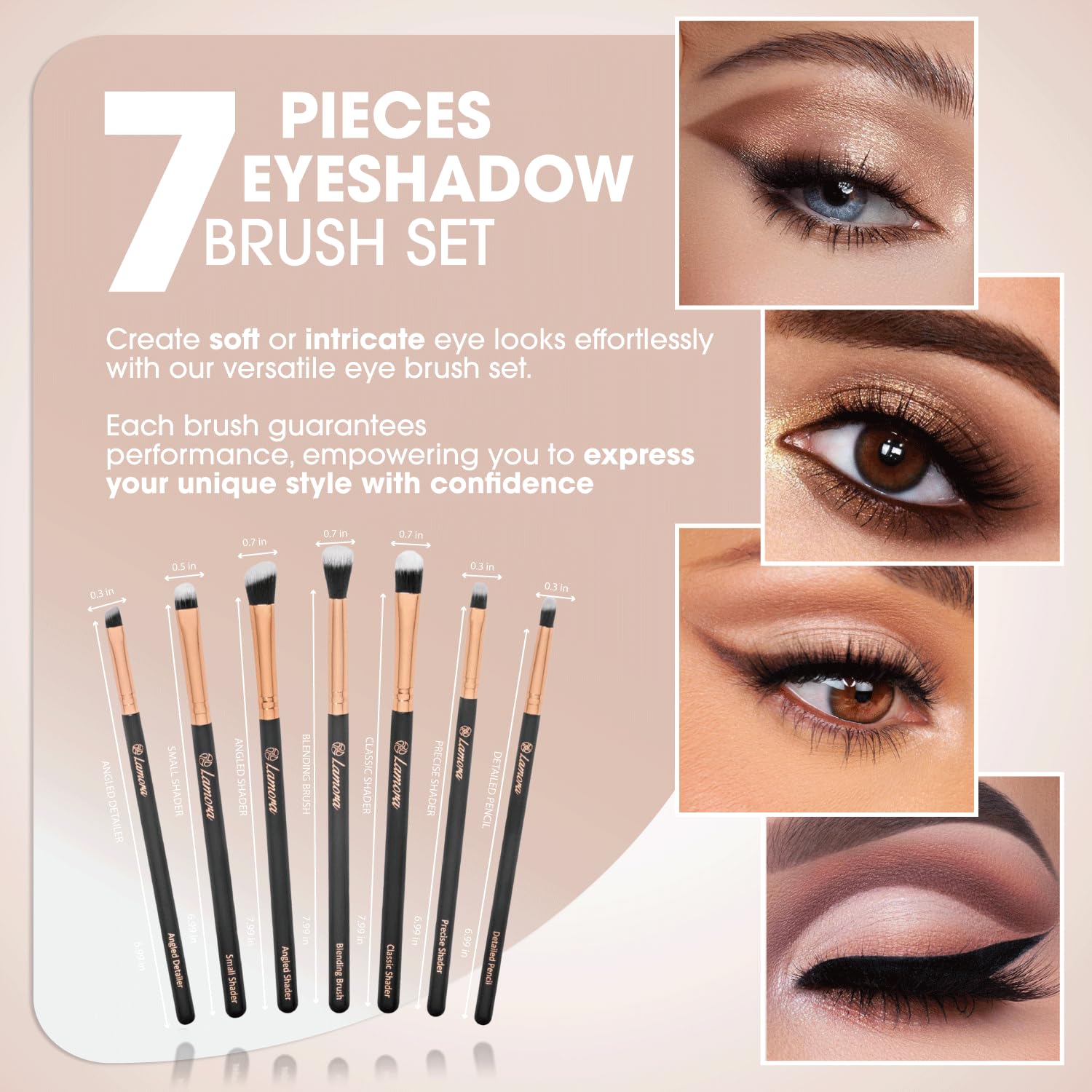 Makeup Eye Brush Set - Eyeshadow Eyeliner Blending - Crease Kit-Best Choice 7 Essential Makeup Brushes - Pencil, Shader, Tapered, Definer, Last Longer, Apply Better Makeup & Make You Look Flawless