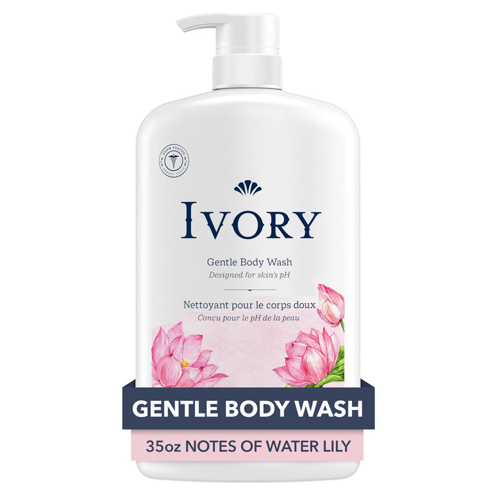 Ivory Body Wash, Designed for the Whole Family, Gentle Formula, Free of Dyes Heavy Perfumes Parabens Phthalates & Silicones, Water Lily Scent, 35 oz