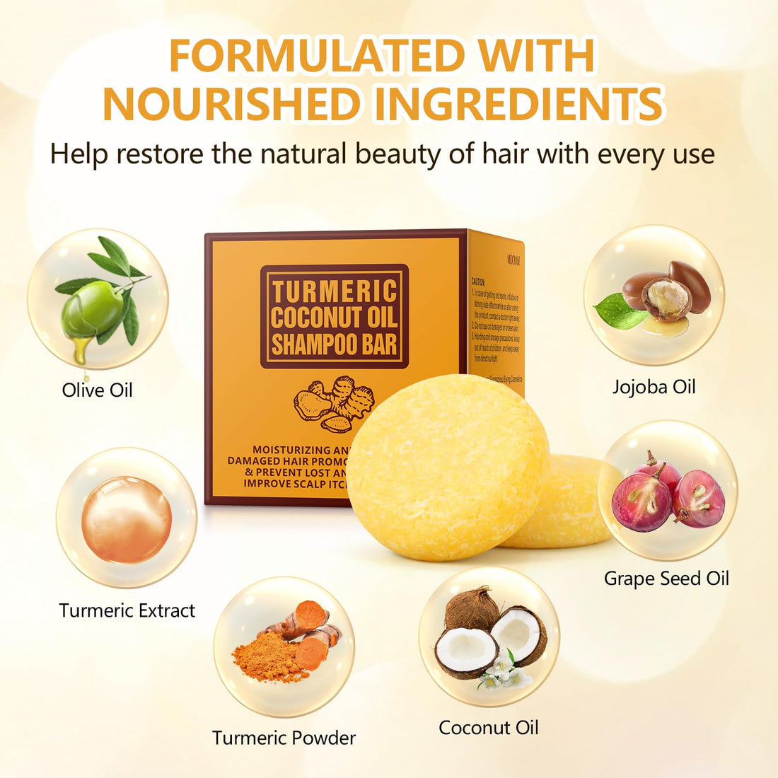 BYOTOUTY Ginger Shampoo Bar with Coconut Oil 2 Pack, Organic Turmeric Ginger Solid Soap Shampoos Bars, Natural Hair Growth Bar Shampoo for Women 4.23oz/120g, Christmas Presents