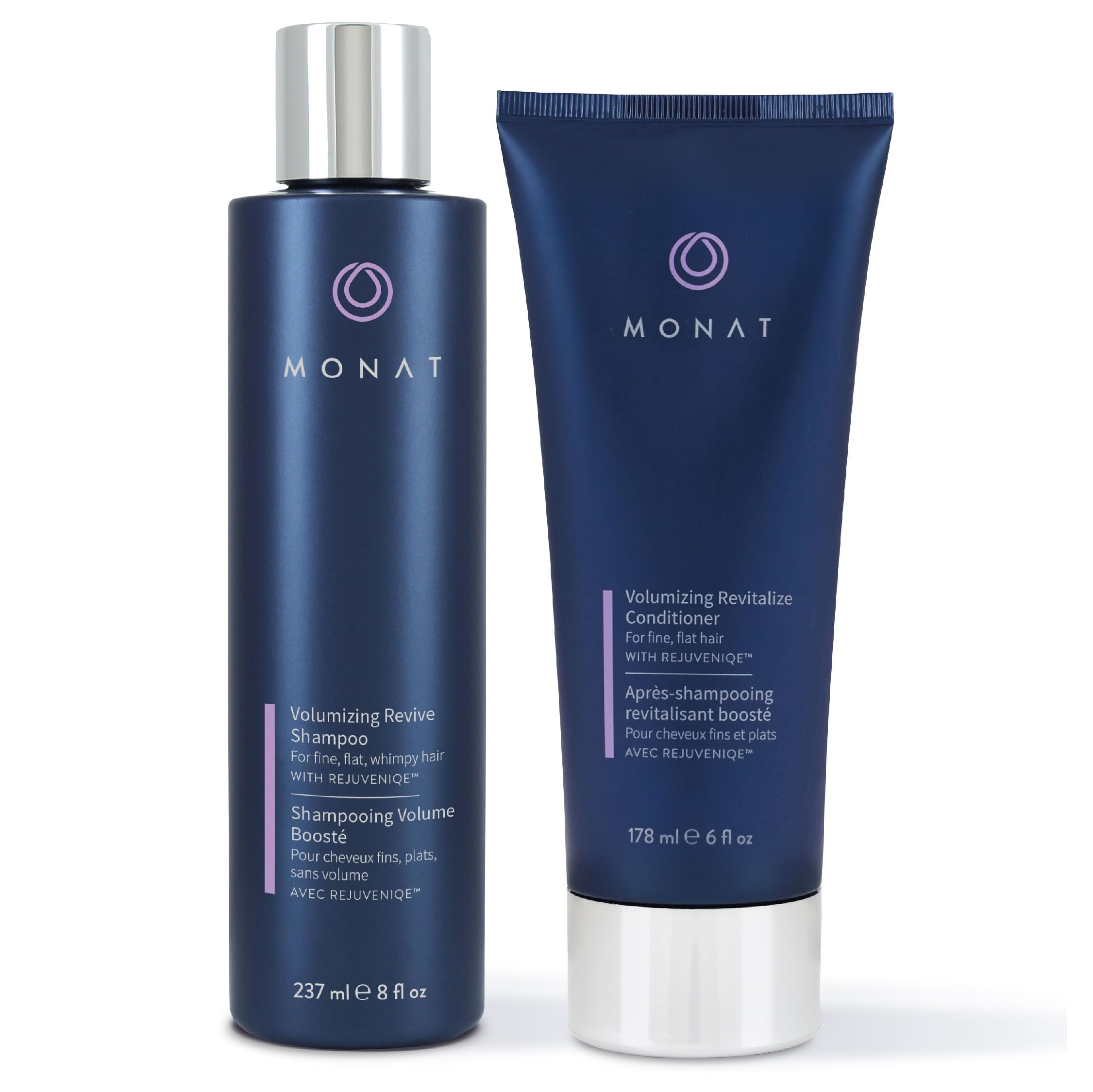 MONAT Volumizing Shampoo & Conditioner Set Infused with REJUVENIQE – Lightweight Care for Fine, Flat Hair – Enhances Volume, Adds Softness and Shine – Net Wt. 237 ml (8 fl. oz.) & 177 ml (6 fl. oz.)
