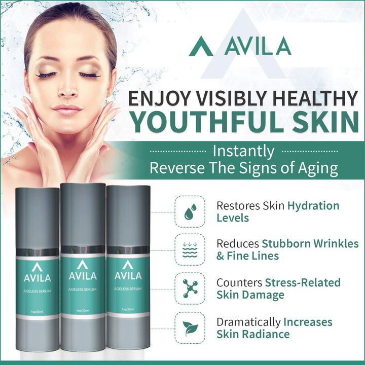 Avila Skincare Ageless Serum- Best Selling Serum Formula To Boost Collagen and Elastin, Deeply Hydrate Skin and Diminish Fine Lines and Wrinkles - Improved Formula
