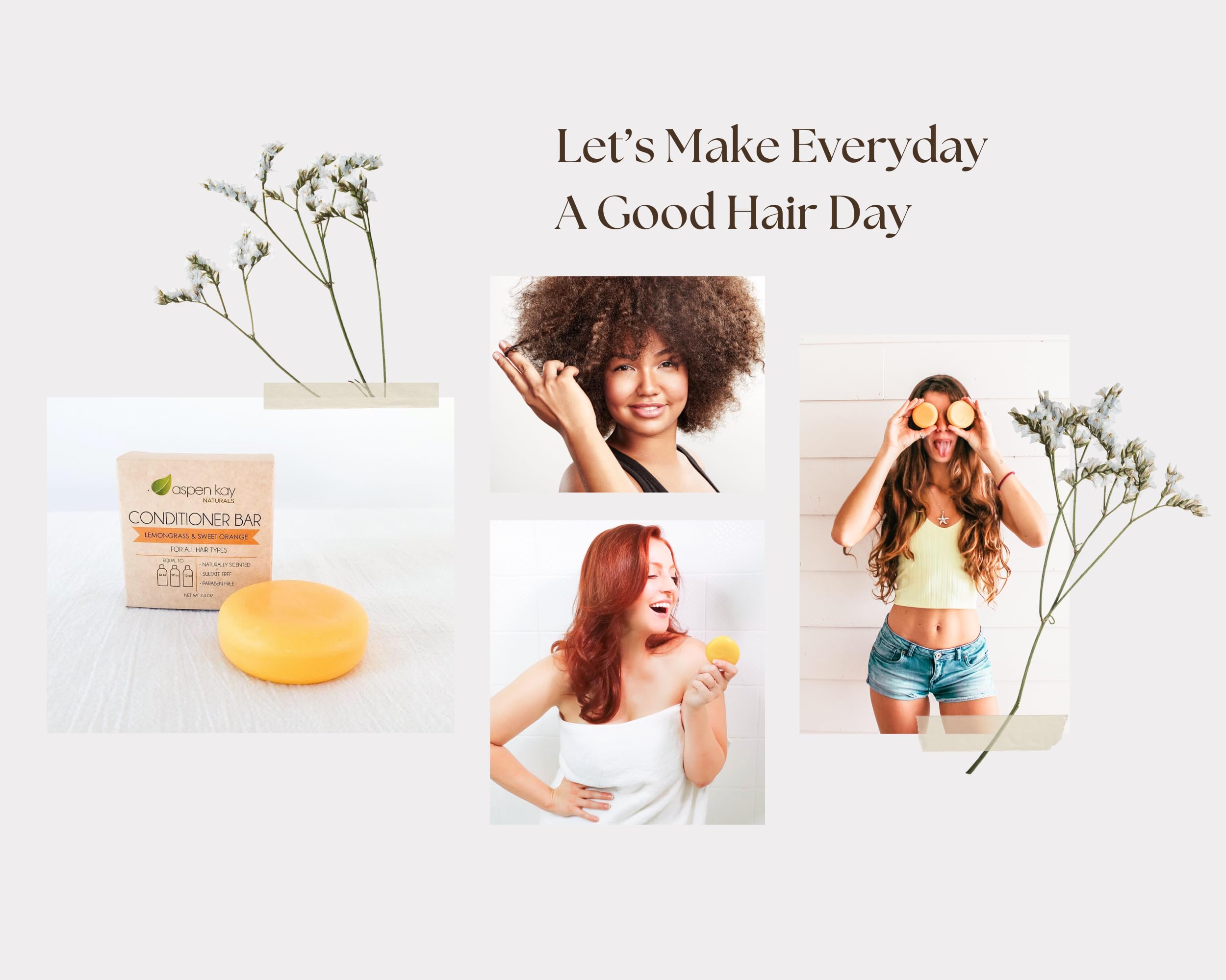 Aspen Kay Naturals Conditioner Bar, Lemongrass, 2.3 Ounce. Made With Natural & Organic Ingredients, All Hair Types including frizzy hair, Sulfate-Free, Cruelty-Free & Vegan