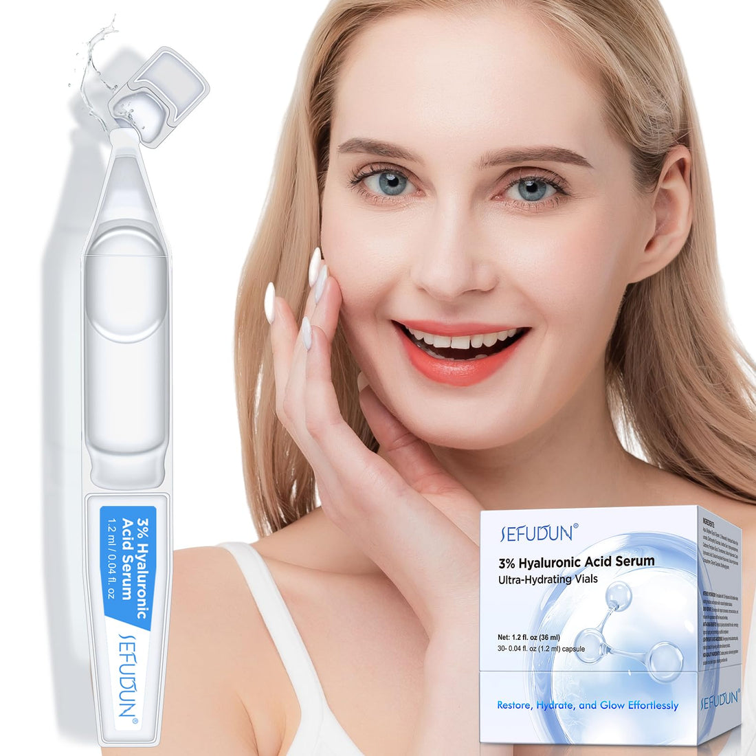 3% Hyaluronic Acid Serum, 30pcs Ultra Hydrating Serum for Face, Anti-Aging Vials Skincare for Boosting Moisture