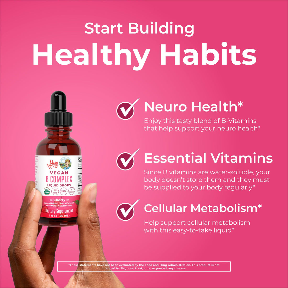 MaryRuth Organics Vitamin B Complex | B Vitamins Complex | Biotin | Vitamin B12 | Niacin | Folate | Metabolic Support Supplement | Vegan | USDA Organic | Non-GMO | Gluten Free | 2 Month Supply