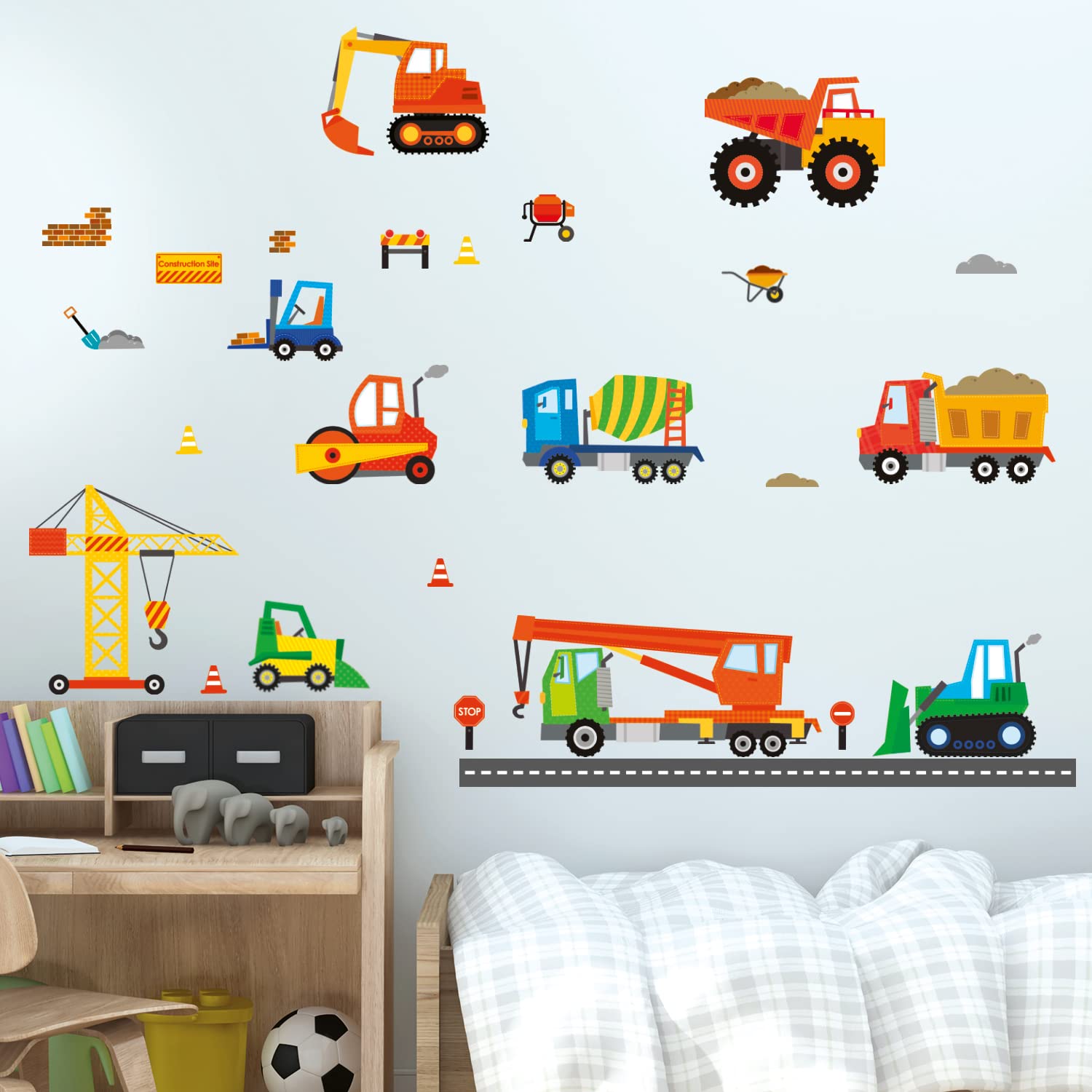 DECOWALL DS-8012 Construction Vehicles Cars Transport Kids Wall Stickers Wall Decals Peel and Stick Removable Wall Stickers for Kids Nursery Bedroom Living Room Decor 1712