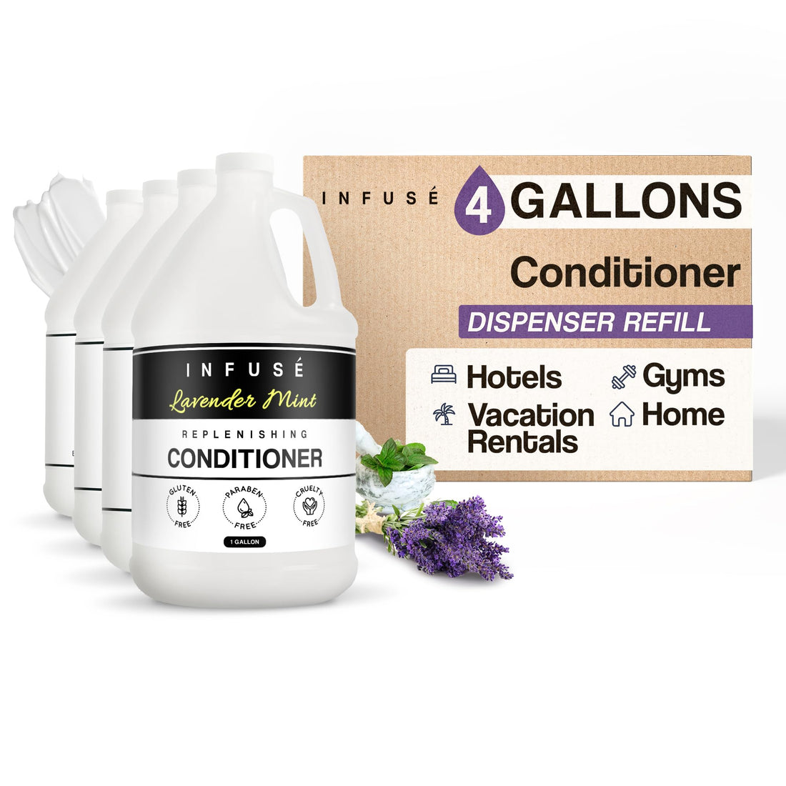 Terra Pure Infuse Lavender Mint Hotel Conditioner | 1 Gallon | For Hospitality & Vacation Rentals to Refill Dispensers | (4 Gallons)