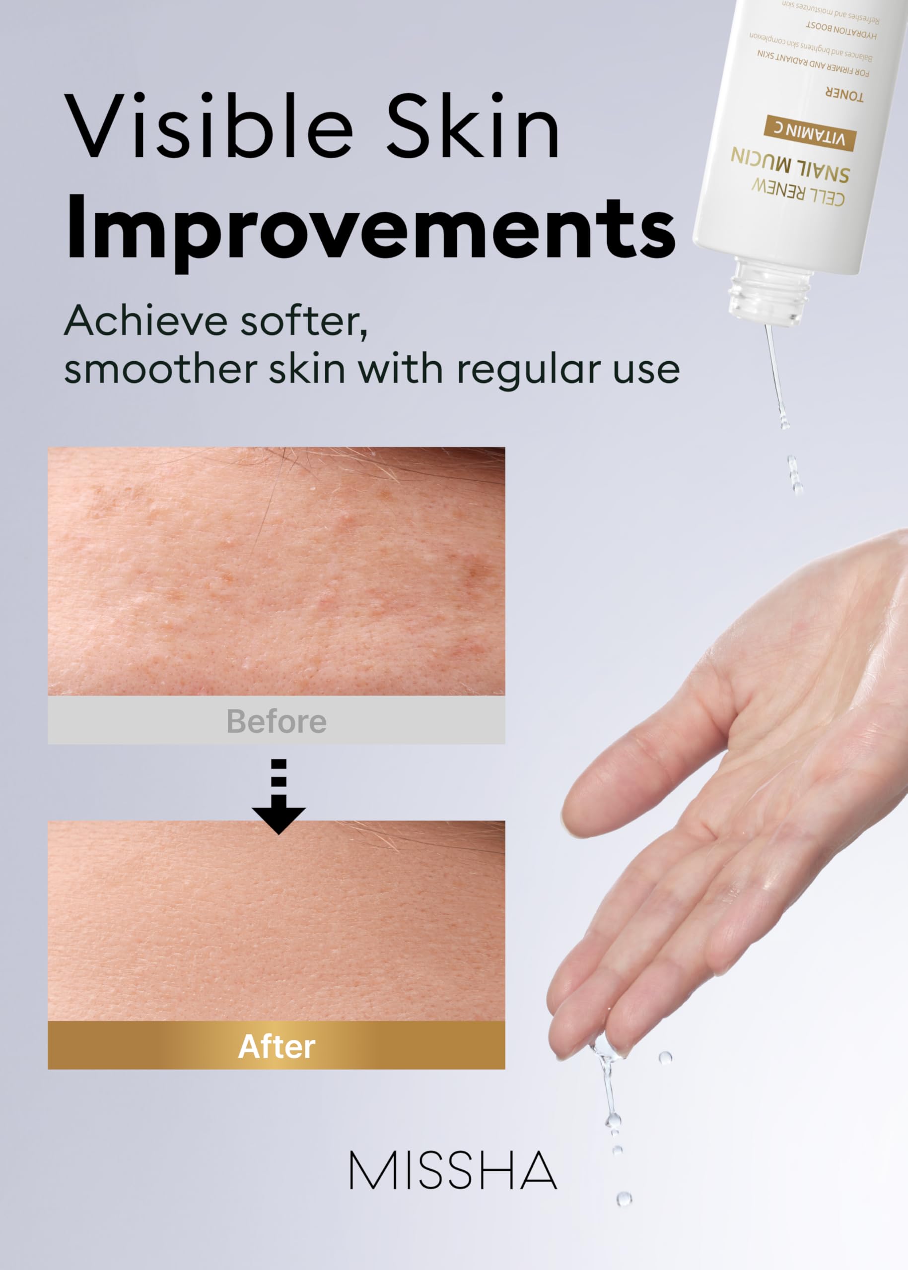 MISSHA Cell Renew Snail Mucin Vitamin C Toner 5.07 Fl oz - Korean Skincare Facial Toner for Glass Skin, 90% Snail Mucin Vita Complex, Deep Hydration, Improves Skin Texture, Mother's Day Gifts