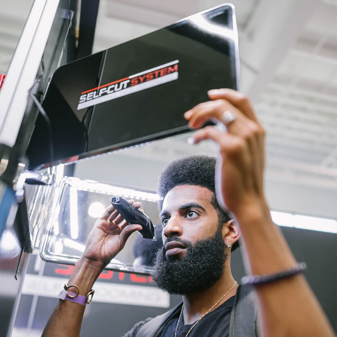 SELF-CUT SYSTEM 2.0 LED Lighted Black Lambo 3 Way Mirror with Educational Mobile App