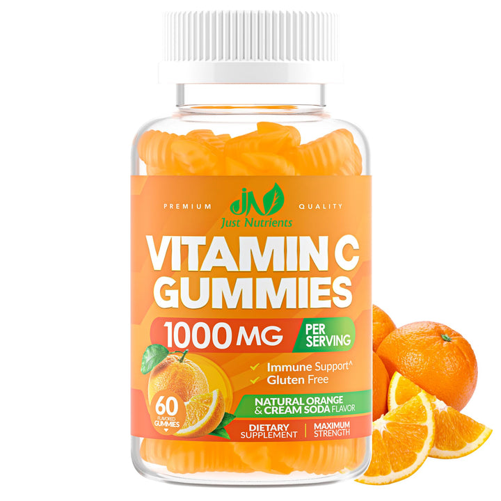 Vitamin C Gummies 1000mg for Adults & Kids – Chewable Multivitamin with Zinc for Immune System & Collagen Support for Skin – Orange Flavor – Gluten Free, Non-GMO, Vegetarian – 60 Gummies