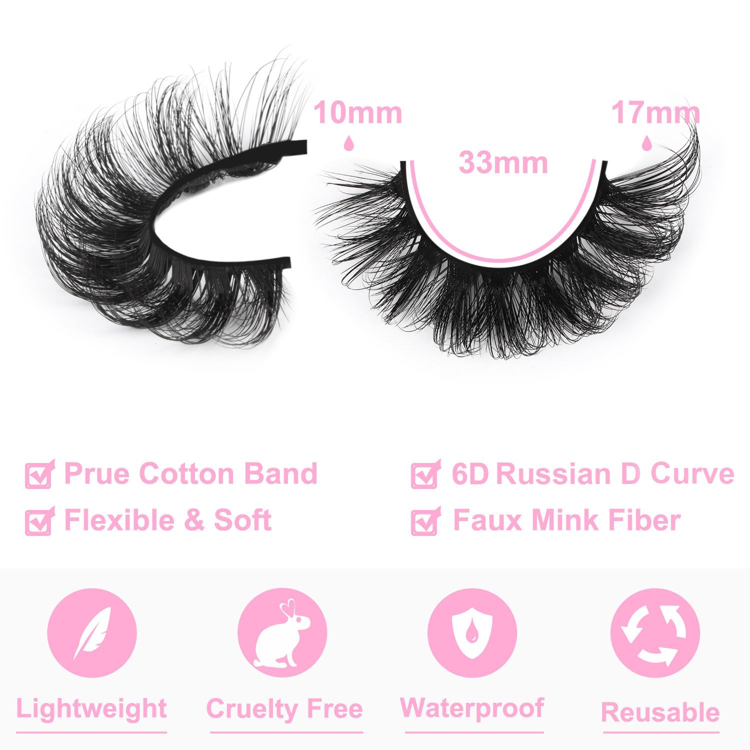 Mink Lashes Fluffy 6D False Eyelashes 17mm Wispy Cat Eye Lashes that Look Like Extensions Strip Lashes Pack
