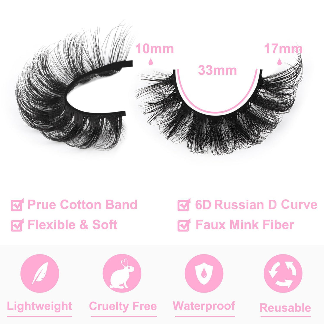 Mink Lashes Fluffy 6D False Eyelashes 17mm Wispy Cat Eye Lashes that Look Like Extensions Strip Lashes Pack