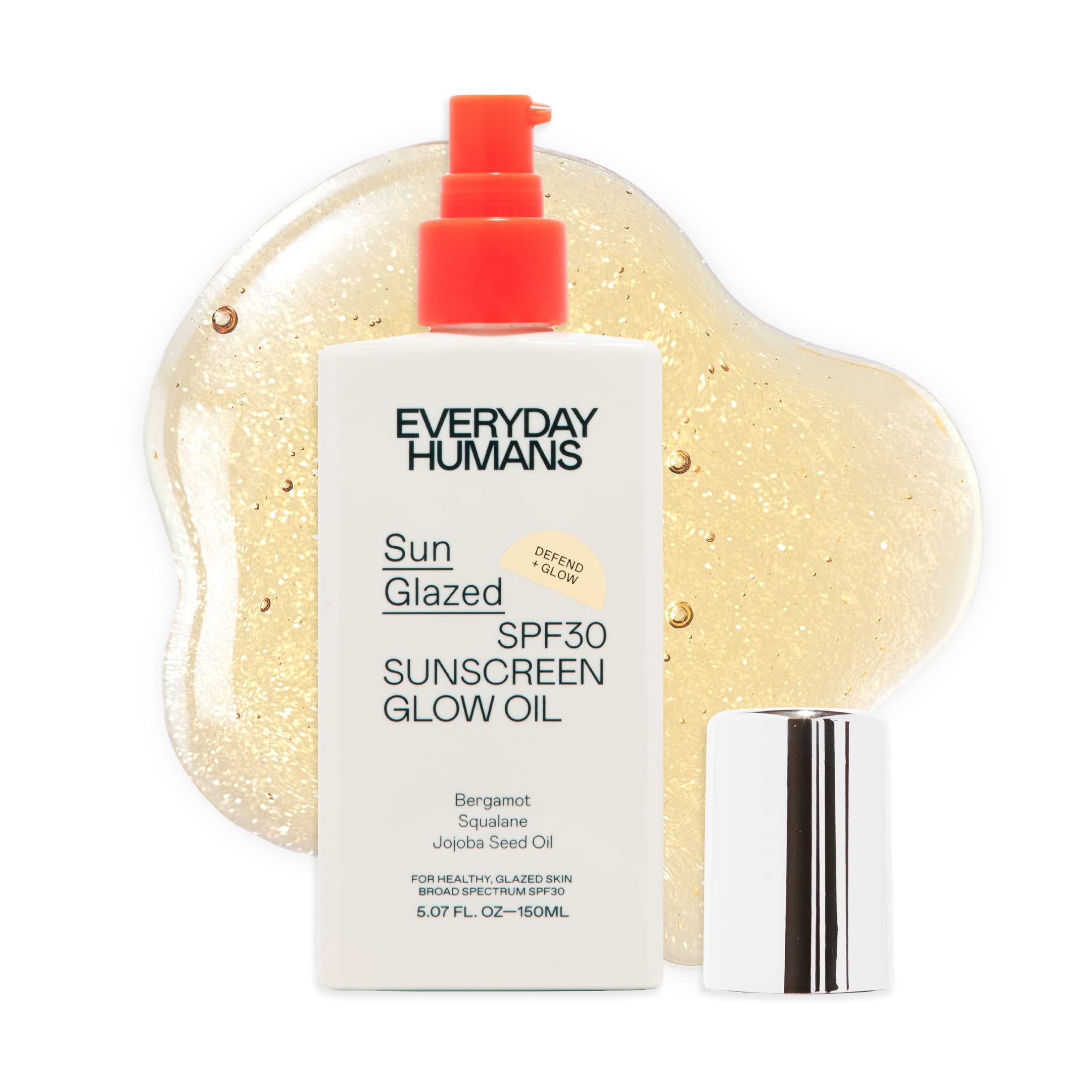 Everyday Humans Sun Glazed SPF30 Sheer Body Glow Oil with Gold Mica | Hydrating Non-Sticky Glowing UV Protection Cruelty Free 5.1 Fl Oz | Bergamot, Squalane, Jojoba Seed Oil | UVA/UVB Broad Spectrum