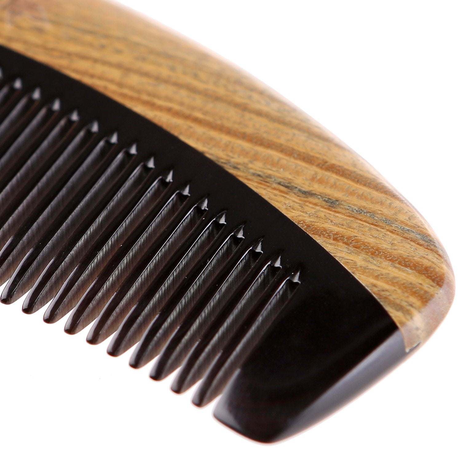 Breezelike No Static Handleless Black Buffalo Horn With Green Sandalwood Fine Tooth Comb