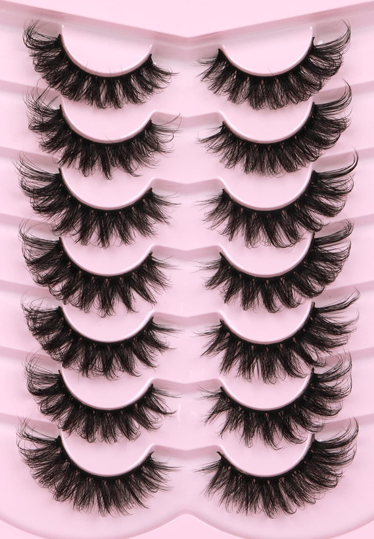 Mink Lashes Fluffy 6D False Eyelashes 17mm Wispy Cat Eye Lashes that Look Like Extensions Strip Lashes Pack