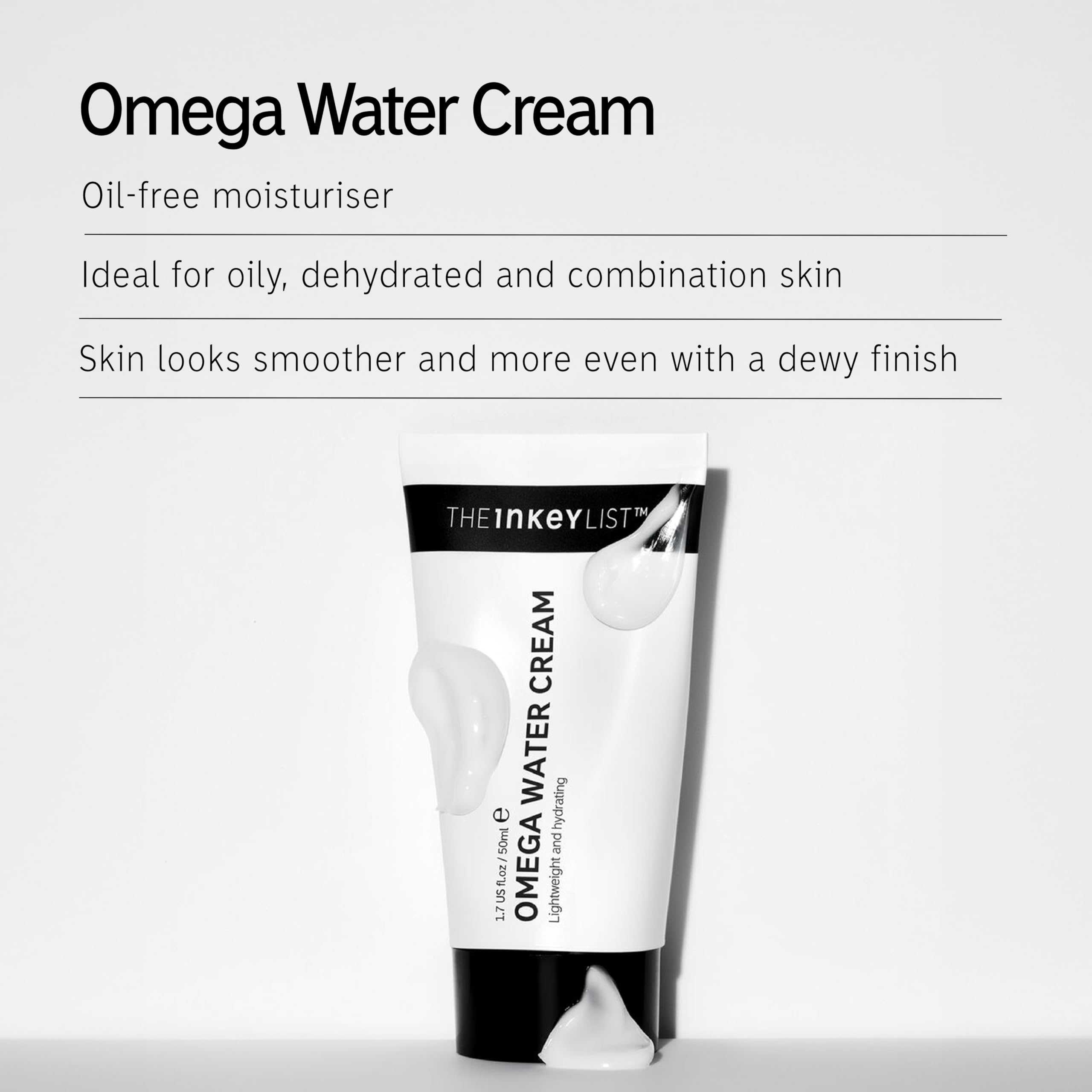 The INKEY List Omega Water Cream 1.69 fl oz/50ml, Oil-Free Face Moisturiser, Lightweight Gel, Vegan Friendly Skincare, Suitable For Blemish Prone Skin