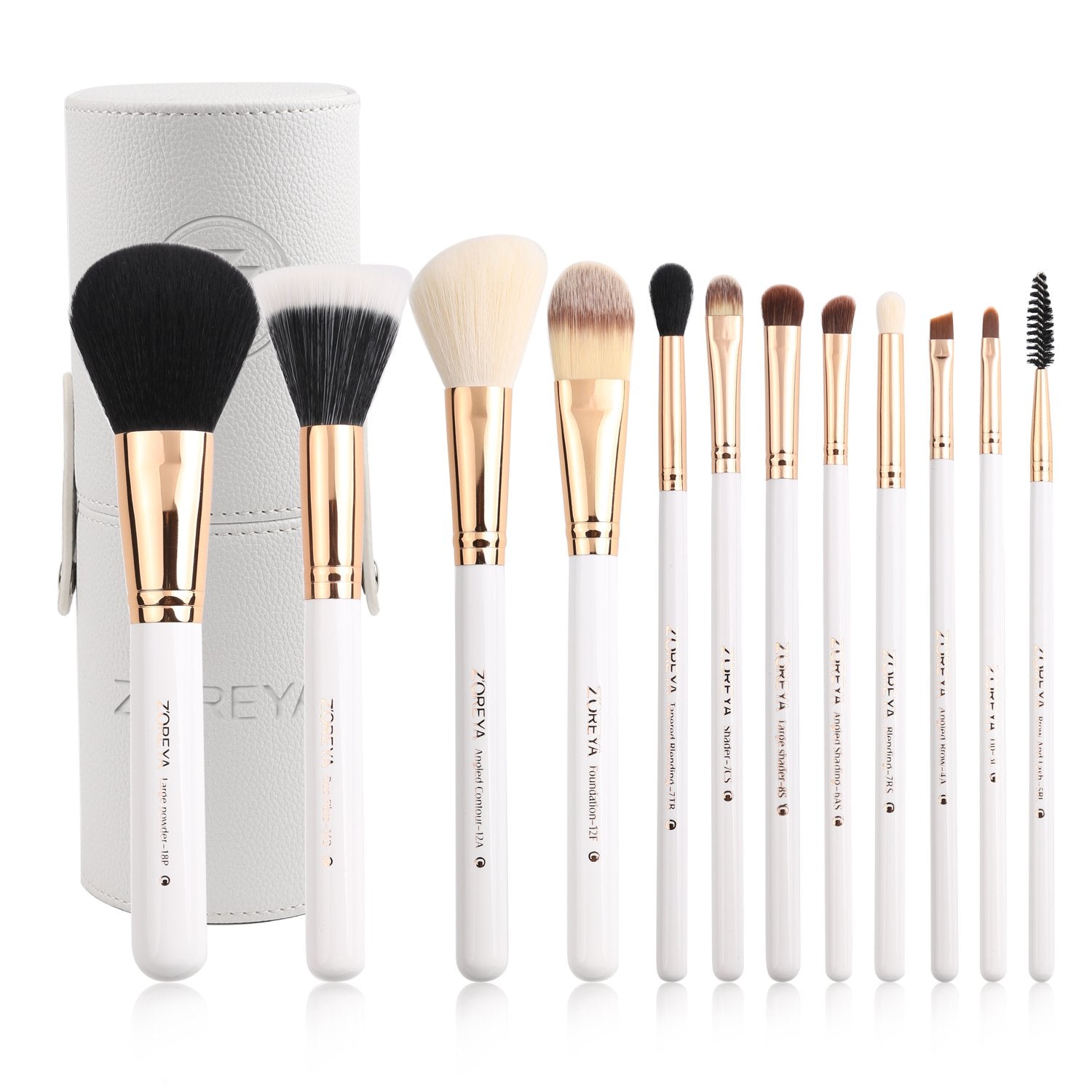 White: Zoreya Travel Makeup Brush Set White 12pcs Makeup Brushes Premium Synthetic Hair Professional Foundation Powder Contour Blush Cosmetic Eye Brush Sets With Holder For Valentines Gifts