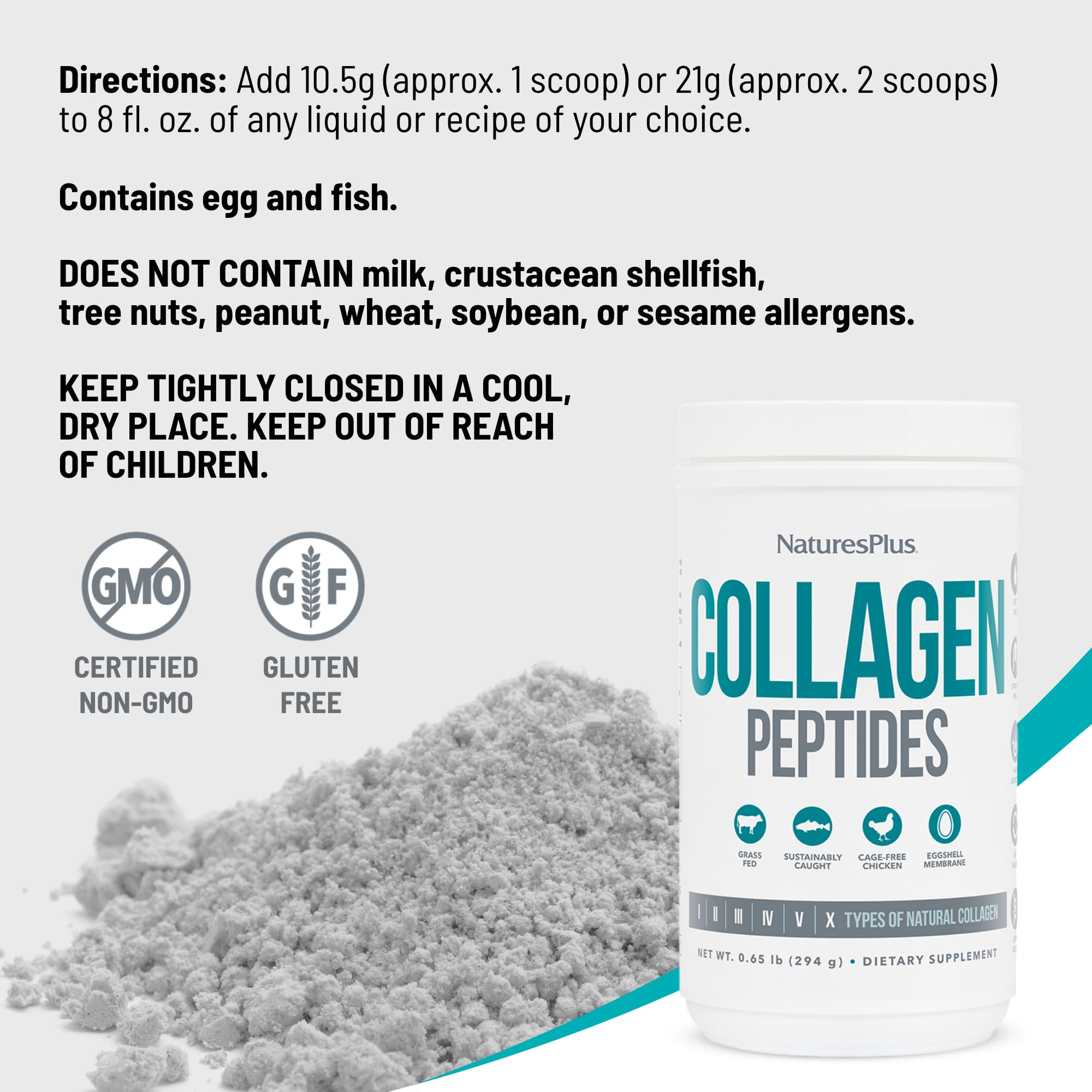 Natures Plus Collagen Peptides - 0.65 lbs Powder, Pack of 2 - Hair, Skin, Nail & Joint Health, Immune System Support - Non-GMO, Gluten Free - Up to 56 Total Servings