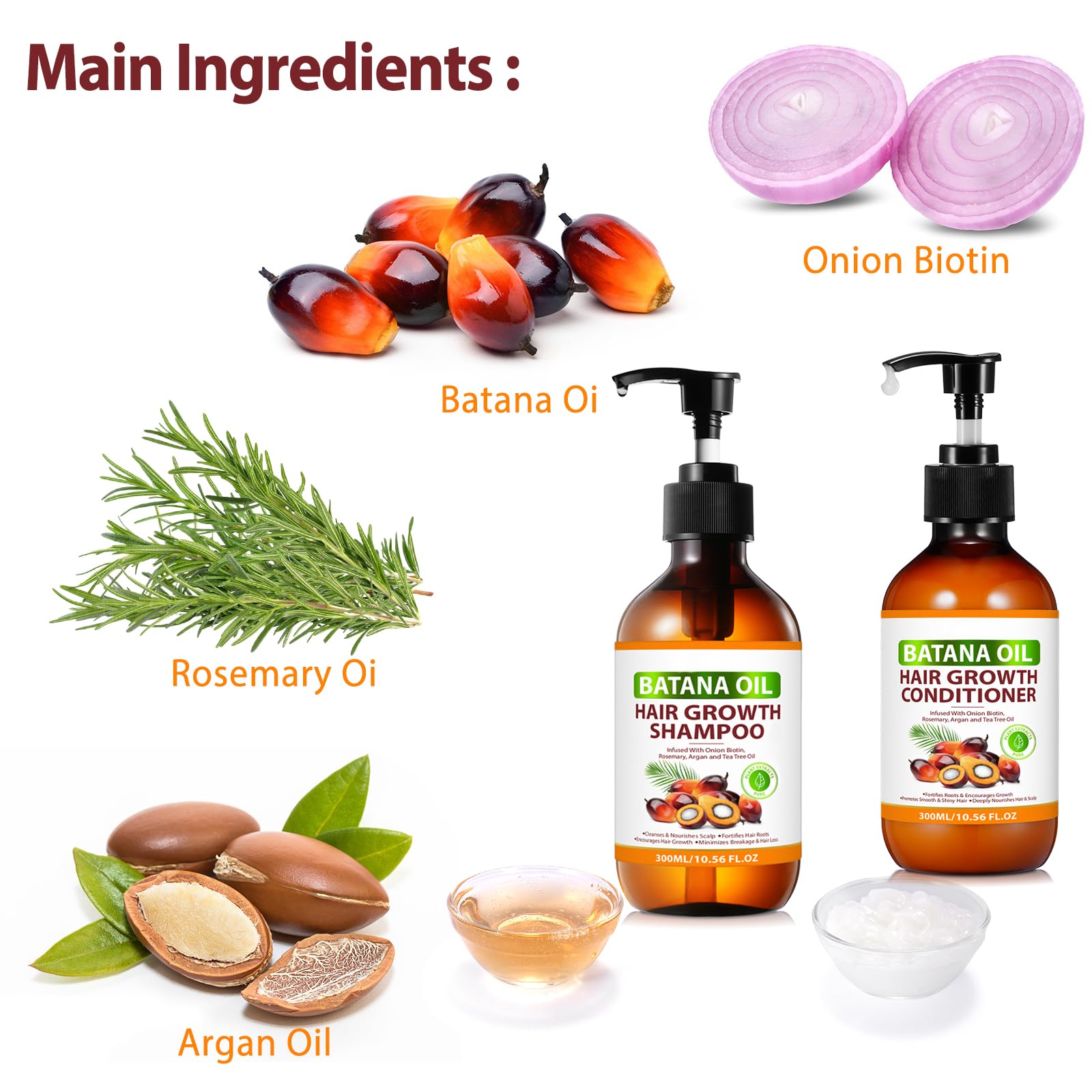 Biotin Batana Oil Shampoo and Conditioner Set - Organic With Onion, Rosemary, Argan Tea Tree - Thickening Products for Women and Men Hair Growth & Loss