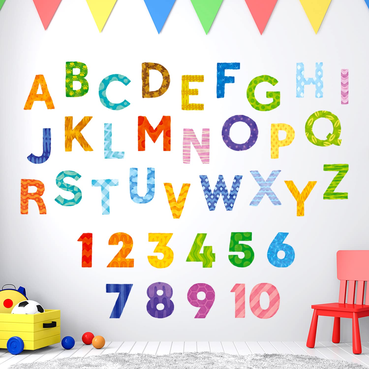 DECOWALL DS9-4003 Uppercase Alphabet Letter Numbers Kids Wall Stickers Wall Decals Peel and Stick Removable Wall Stickers for Kids Nursery Bedroom Living Room