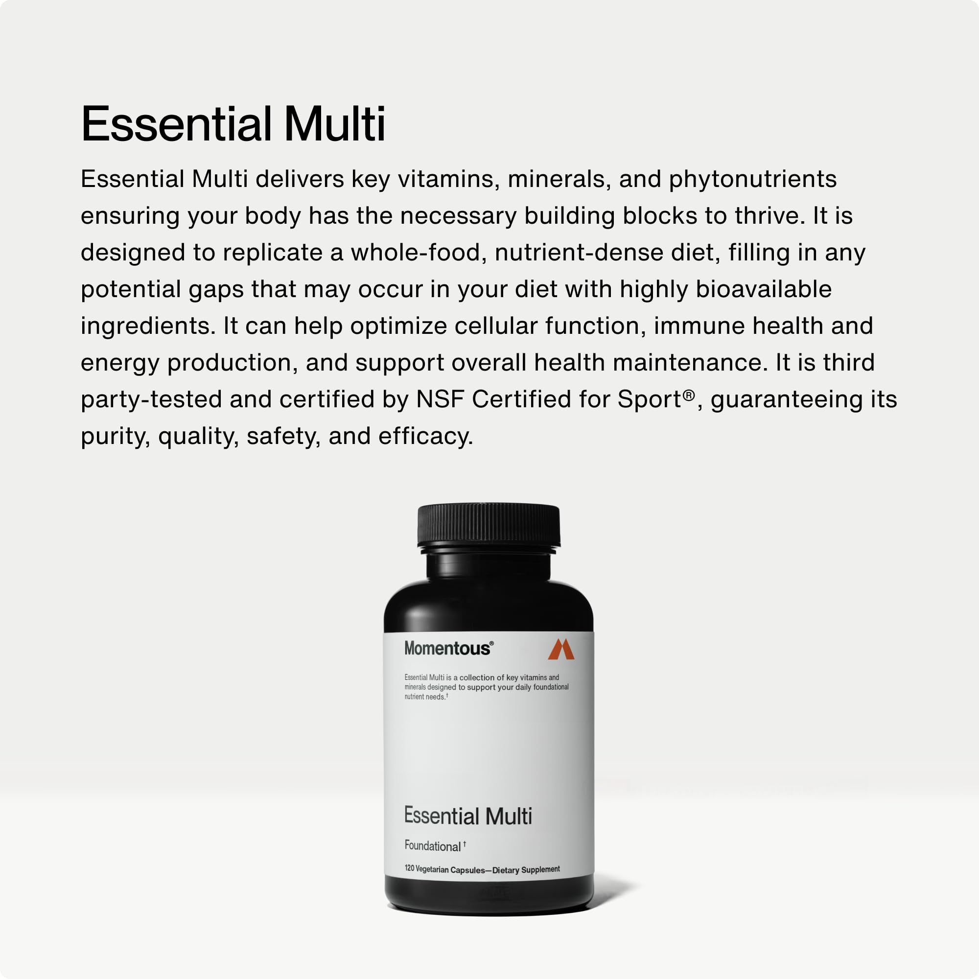 Momentous Essential Multivitamin for Women and Men - Complete Vitamin and Mineral Complex for Athletes & Wellness Enthusiasts - GMO-Free, Gluten Free, 30 Servings