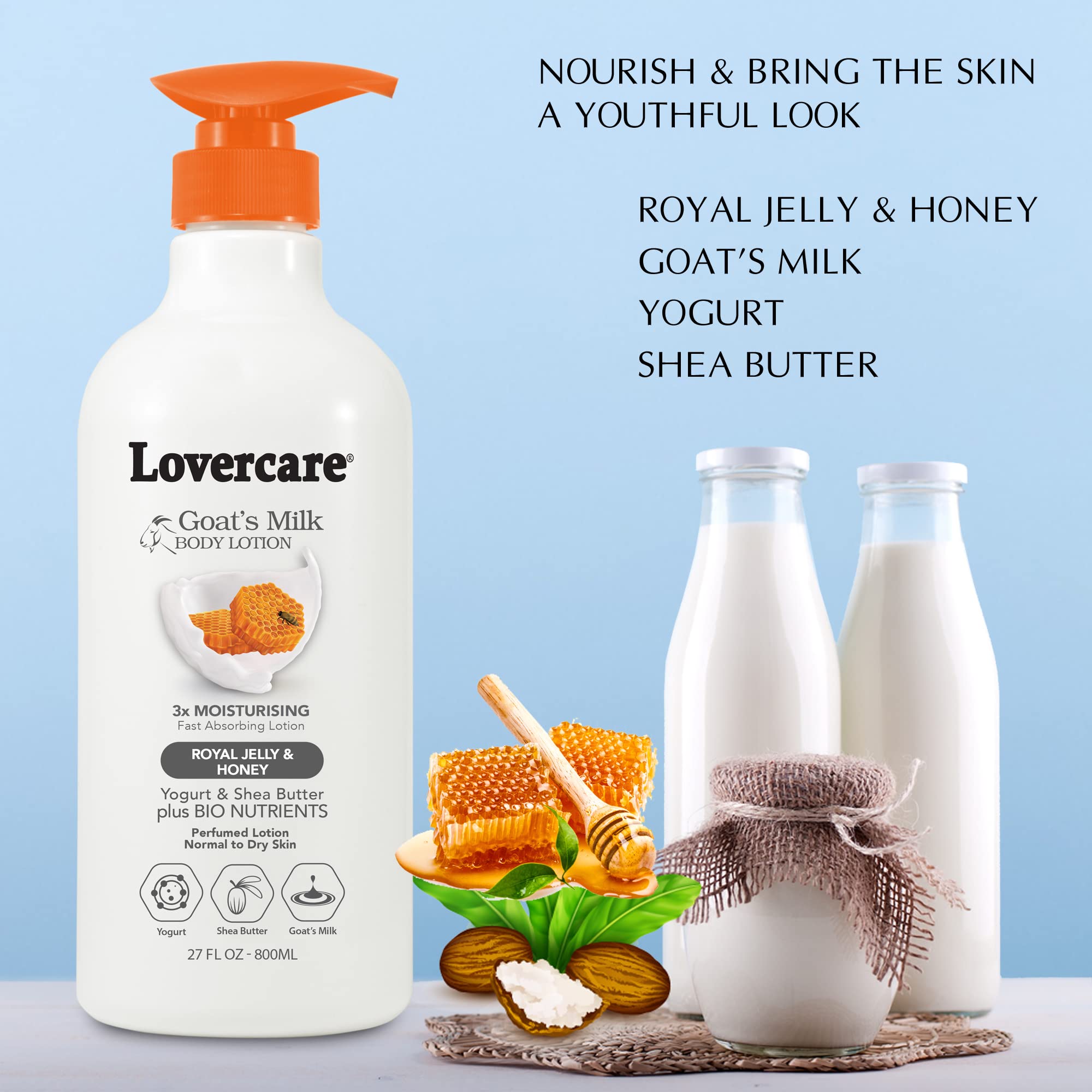 Lovercare Goat Milk Body Lotion for Dry Skin Royal Jelly & Honey 27.05oz (800ml) - Singleââ‚¬¦