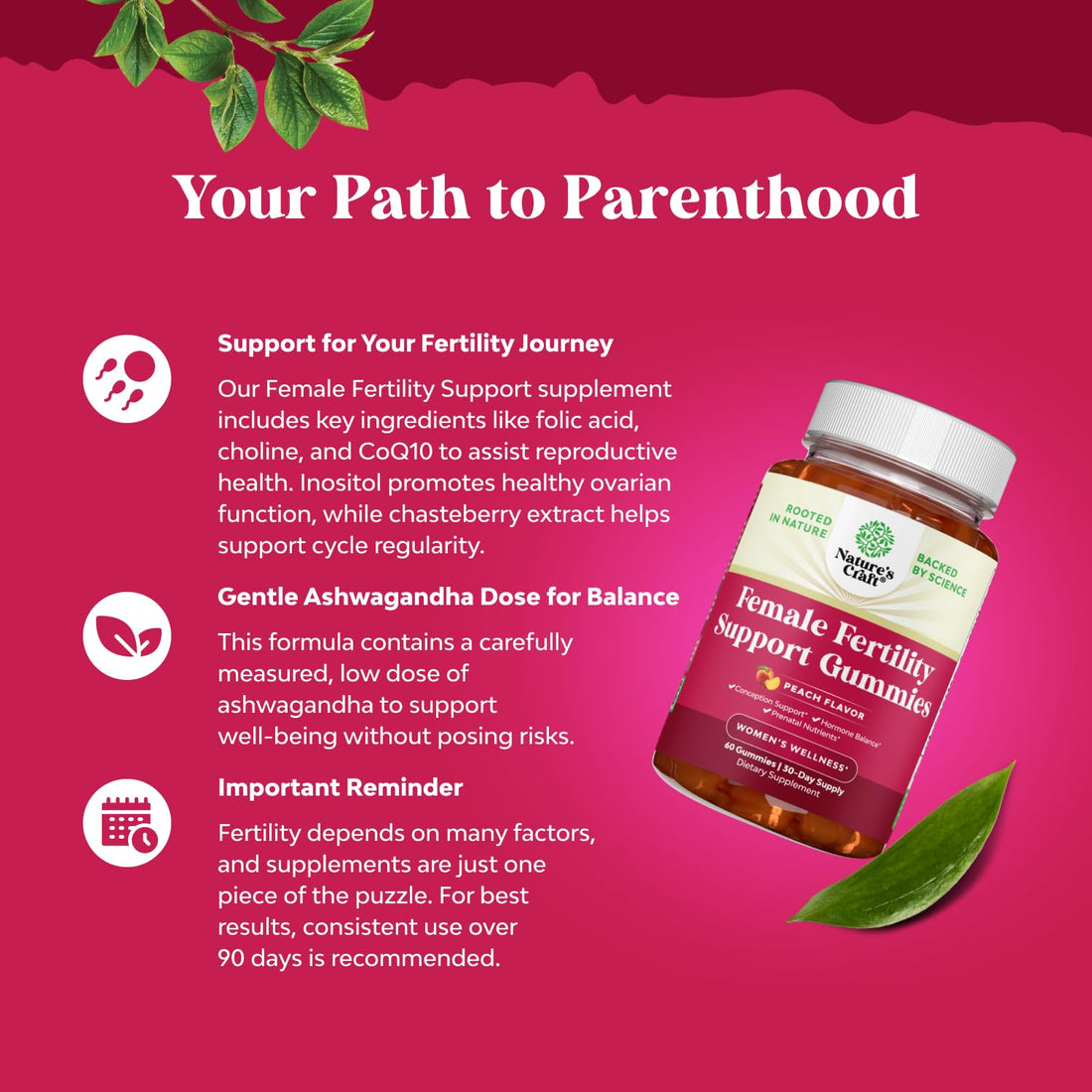 Fertility Gummies for Women Trying to Conceive - Yummy Gummy Fertility Supplement for Women with Myo-Inositol Folic Acid & Vitex Chasteberry - Vegan Non-GMO & Gluten Free - Juicy Peach (30 Servings)
