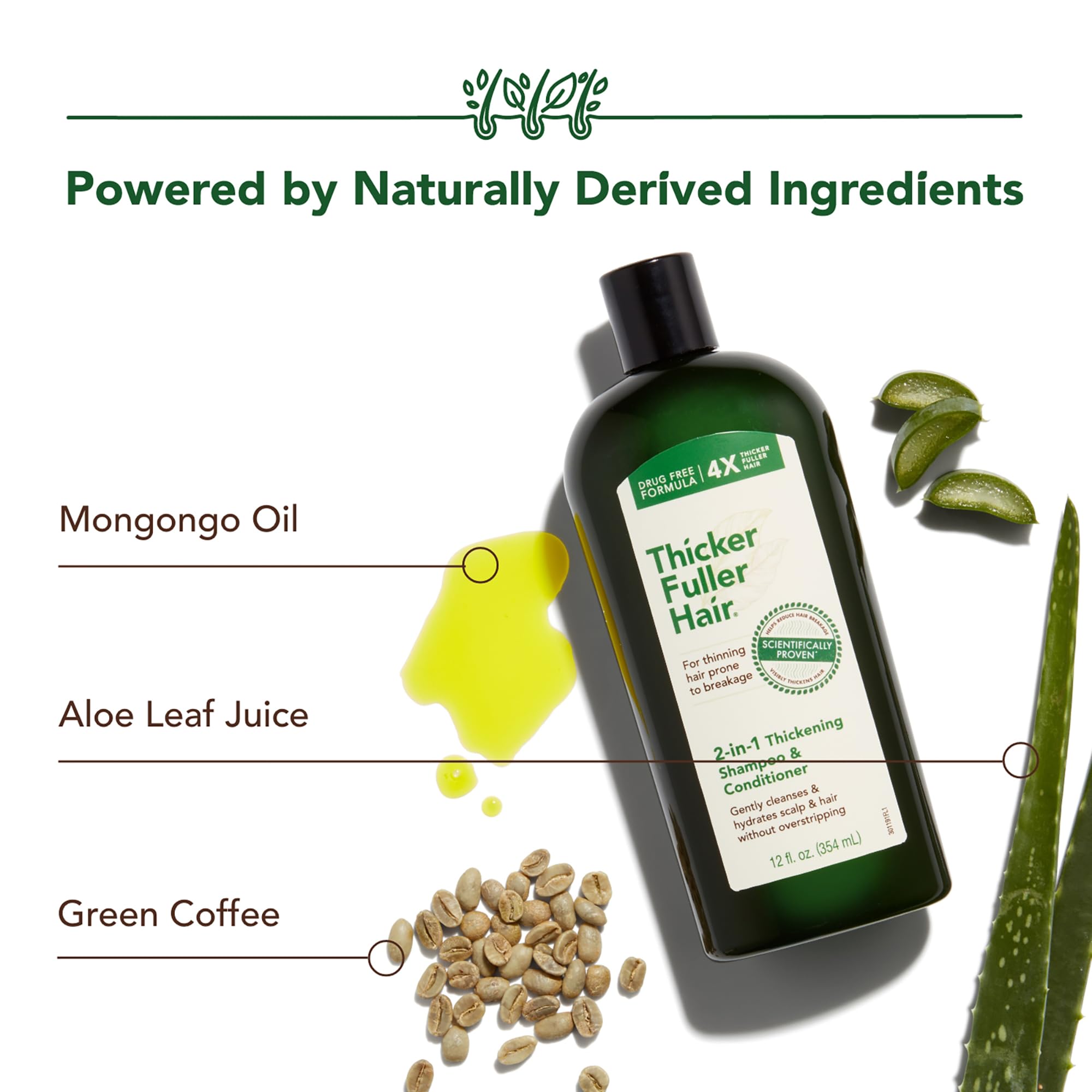 Thicker Fuller Hair 2-in-1 Thickening Shampoo and Conditioner for Men - Shampoo for Thinning Hair - Hydrating Shampoo with Aloe Leaf Juice - 12 oz