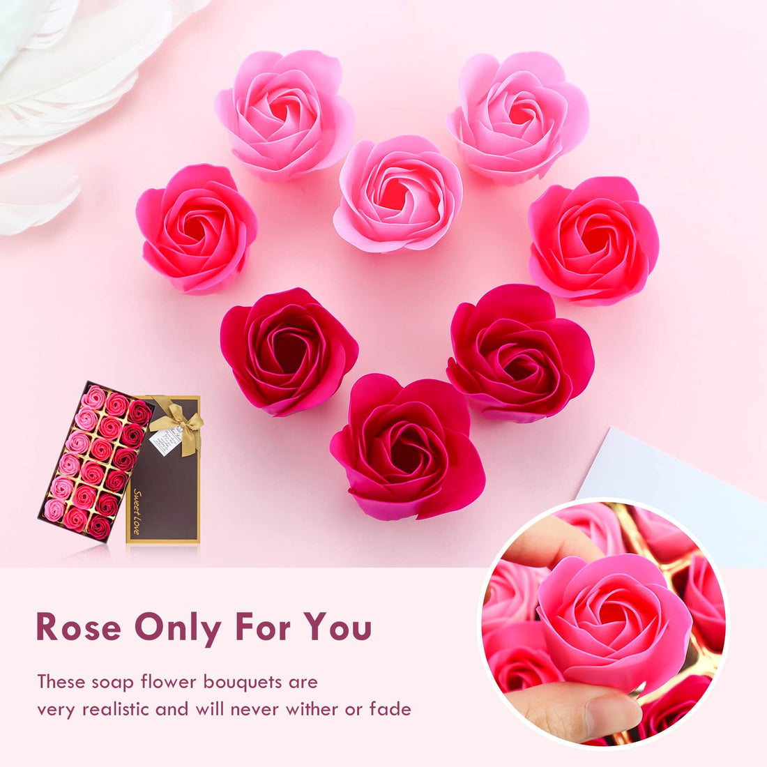 Floral Scented Bath Soap Rose Flower Petals, JIALEEY Plant Essential Oil Rose Soap Set Guest Soap Shaped Petals Best Gifts Ideas for Her Women Teens Girls Mom Birthdays, 18 PCS Pink