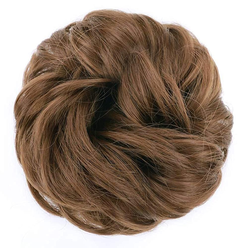 MORICA 1PCS Messy Hair Bun Hair Scrunchies Extension Curly Wavy Messy Synthetic Chignon for Women (Light Golden Brown 12#)