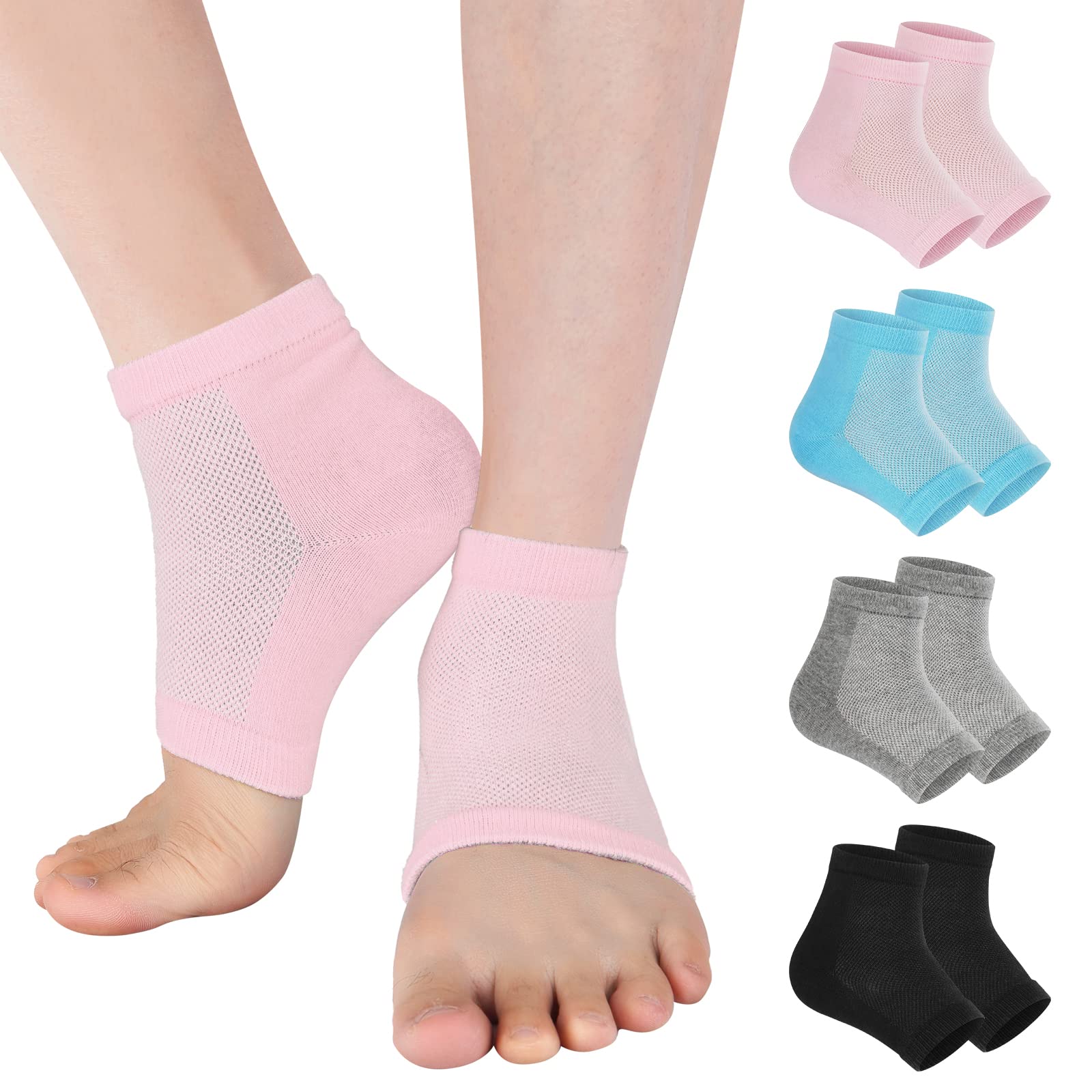 Vaincre Gel Moisturizing Heel Socks for Dry Cracked Feet Women, 4 Pairs Foot Care Spa Moisture Toeless Socks for Cracked Heel Repair Treatment Overnight (Regular)