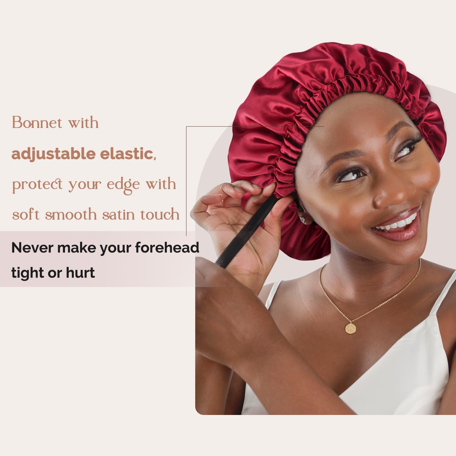 YANIBEST Adjustable Silk Bonnet Double Layer Satin Bonnet Hair Bonnet for Sleeping Bonnets for Women Hats Curly Natural Hair, Burgundy