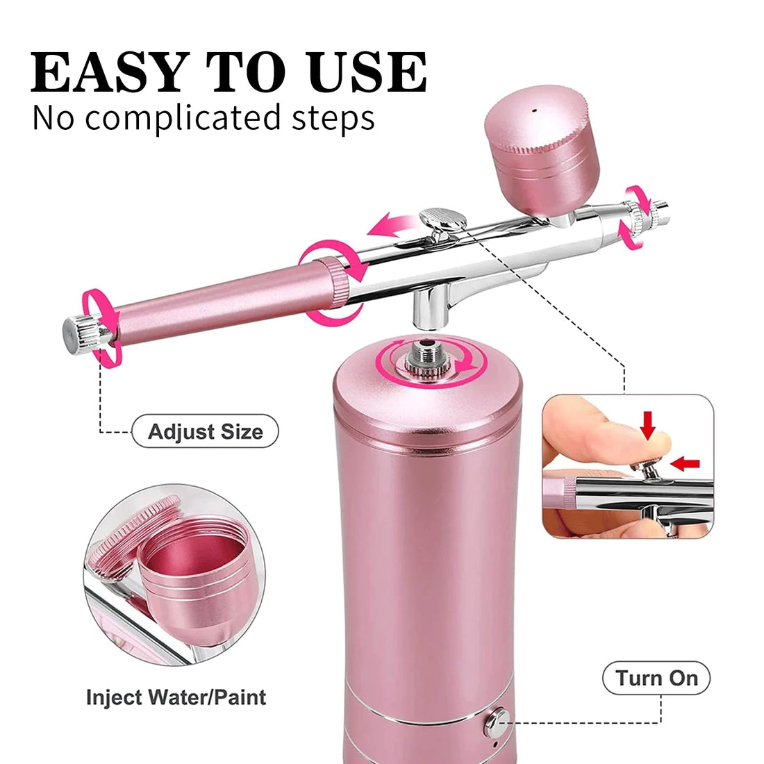 Airbrush-Kit Air Brush Kit With Air Compressor Nail Charms Wireless Air Brush for Barber, Nail Art, Cake Decor, Makeup, Model Painting (Pink - with extension tube)