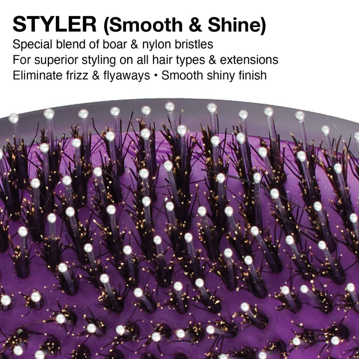 Olivia Garden OG Brush Styler, To Smooth and add Shine, All hair Types, removable cushion for easy cleaning, scalp hugging for scalp massage, gentle, for women, men and children, Black