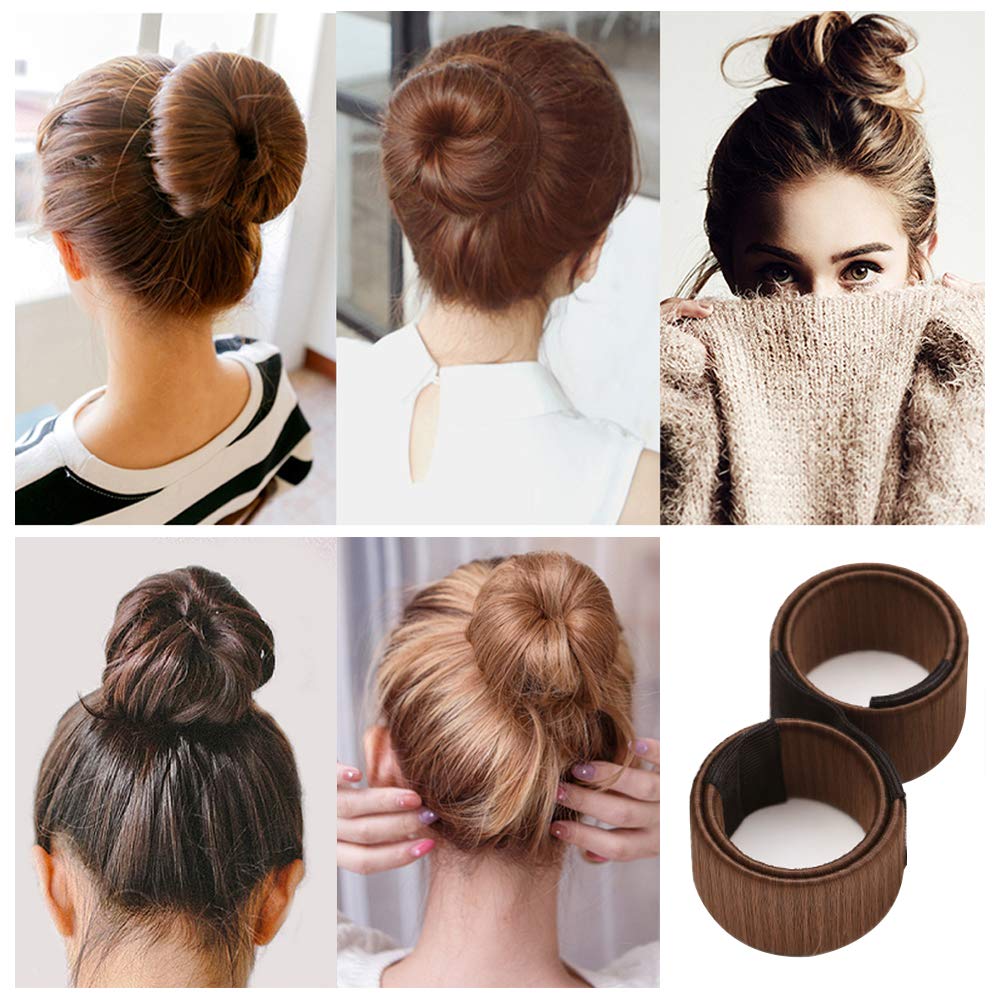 3 Pack Magic Bun Maker,YuCool Mini Buns Maker Donut Thin Hair Ballet Bun Maker Easy Tool Kids Hair Shaper with 4 Pack Foam Sponge Bun Maker(2 Small,2 Large) Hair Accessories-Brown