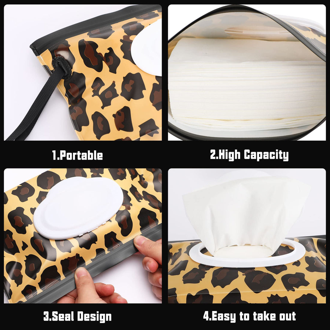 FEBSNOW 4 Pack Baby Wipe Dispenser, Portable Refillable Wipe Holder, Baby Wipes Container, Reusable Travel Wet Wipe Pouch