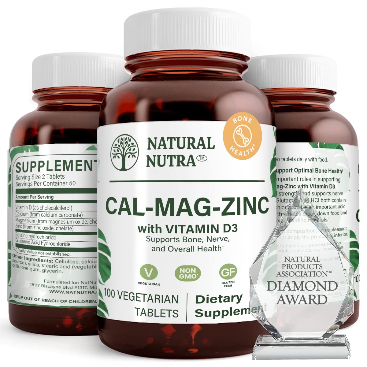 Natural Nutra Calcium Magnesium Zinc (Cal-Mag Zinc) Supplement with Vitamin D3 for Bone Strength, Helps Improve Digestion, Health Gluten Free and Sugar Free, Essential Mineral Complex (100 Count)