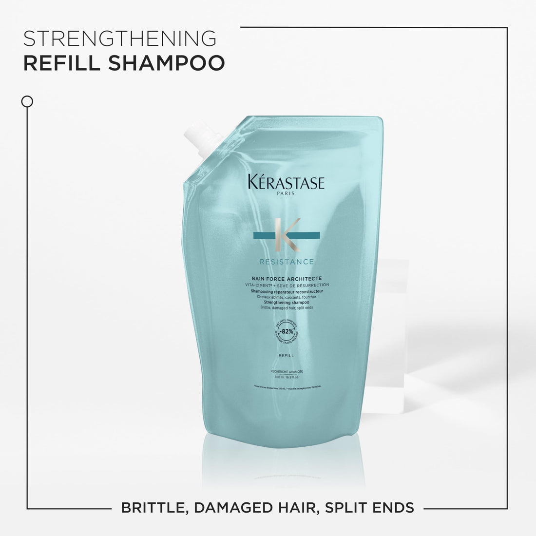 Kerastase Resistance Shampoo Force Architecte Refill Pouch - Revives Brittle Hair, Strengthens & Prevents Breakage, For Damaged Hair, 500ml