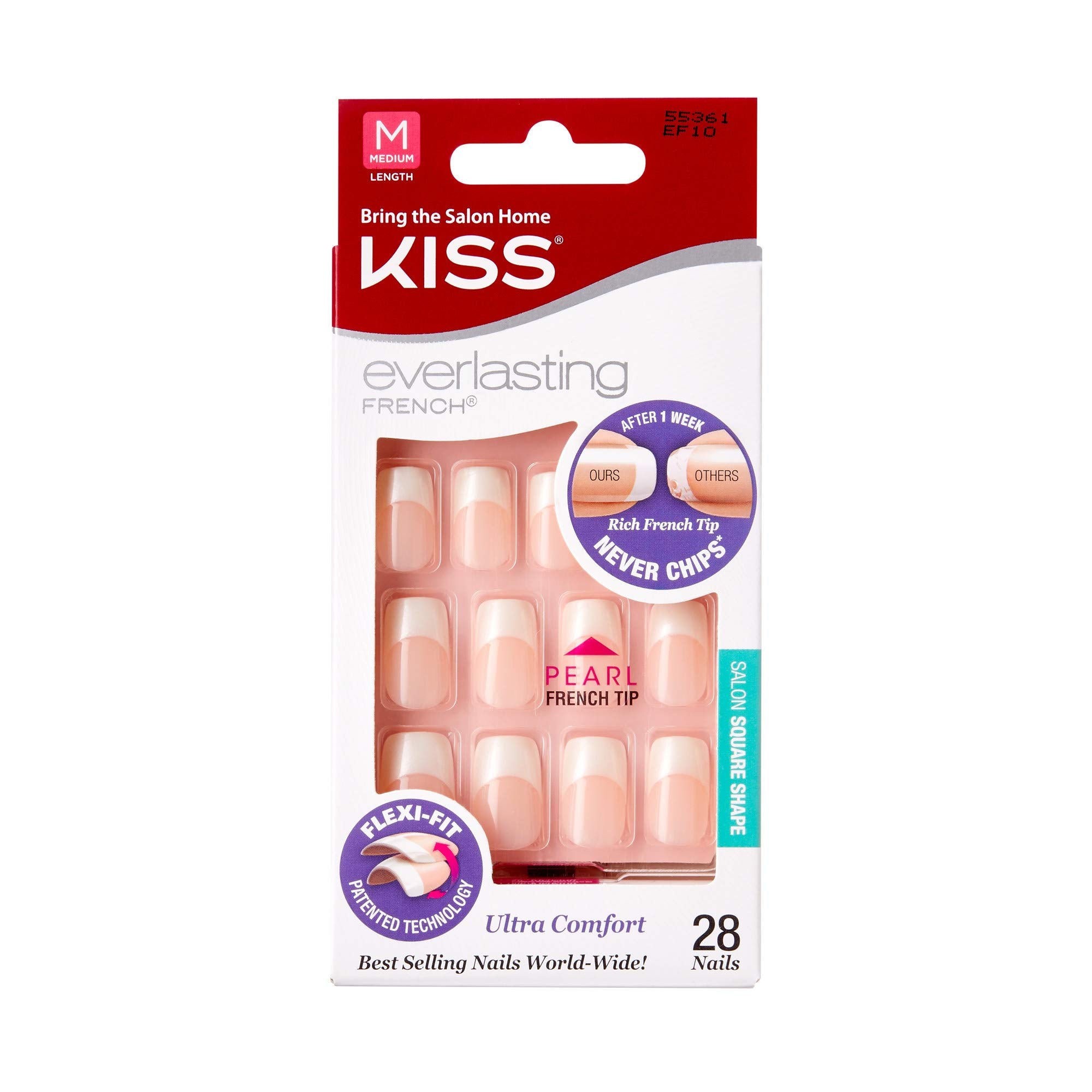 Kiss Everlasting French Nail Kit Medium Pearl Tip 28 Nails (2 Pack)