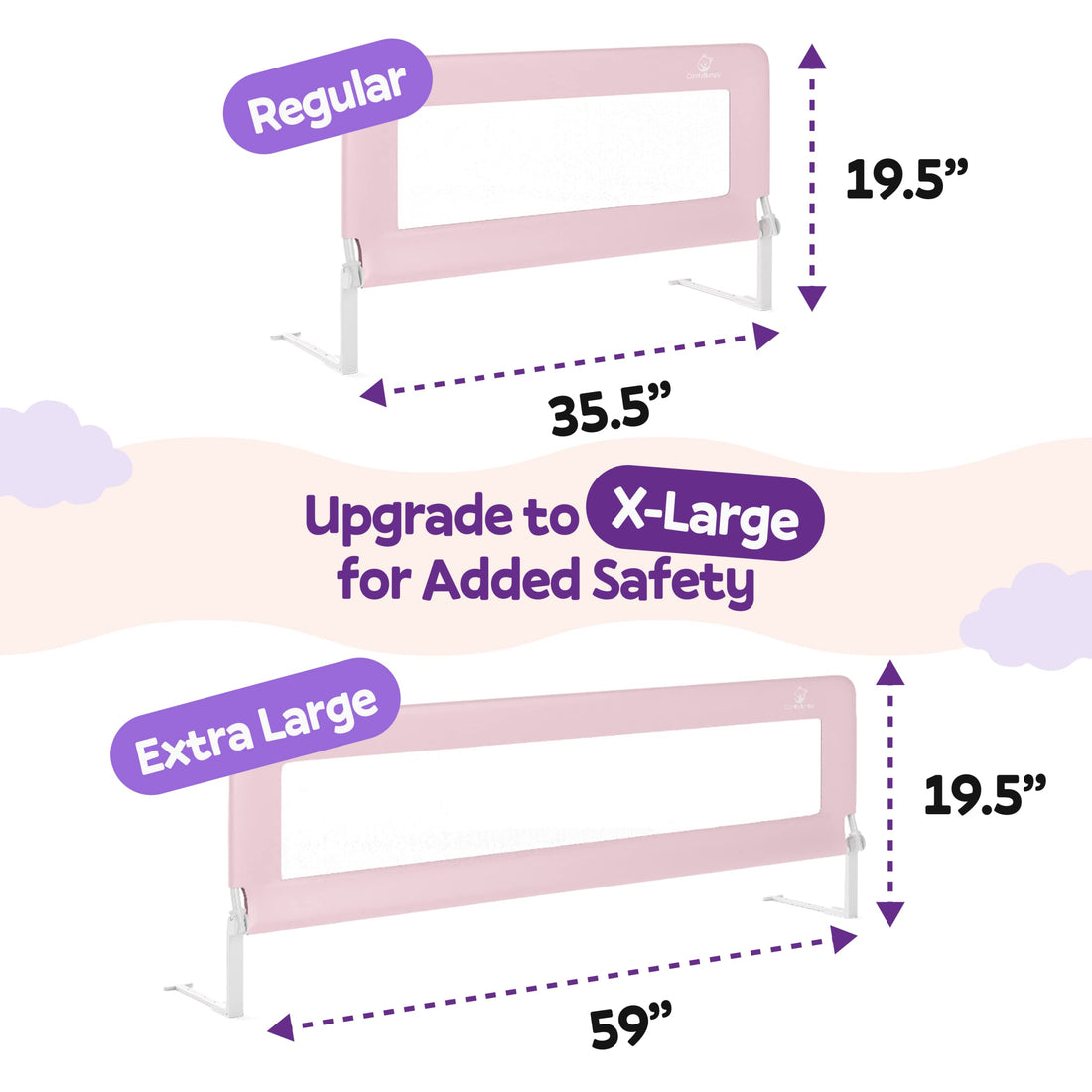 ComfyBumpy Bed Rail for Toddlers | Bed Rails for Kids, Twin, Full, Queen & King Size Bed - Adjustable Toddler Bed Rail Guard - Swing Down Baby Bed Side Rail - Pink, Regular (35.5 x 19.5), Pack of 1