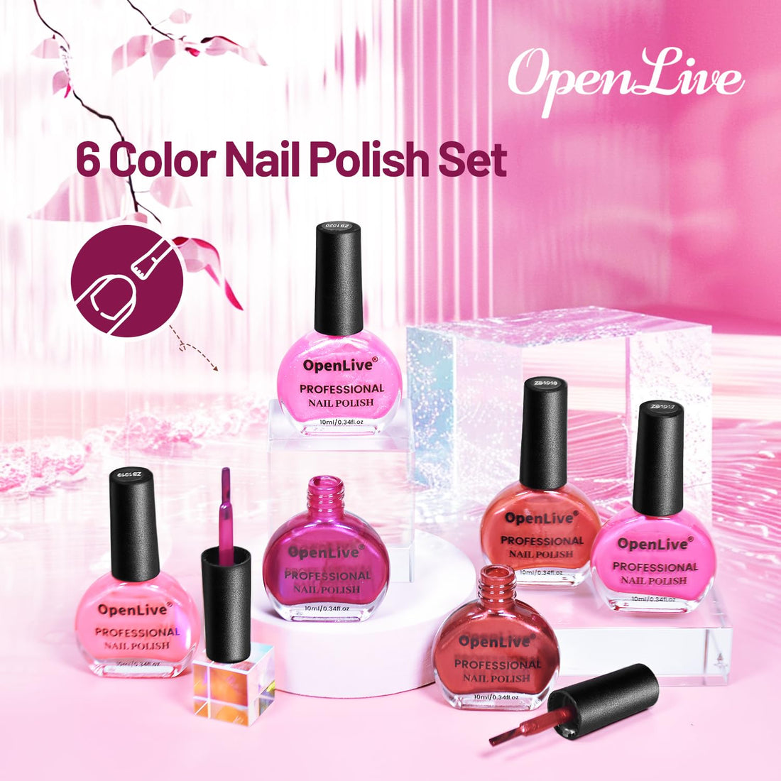 OpenLive 10ml 6 Colors Red Glitter Nail Polish Set Glitter Rose Red Pink Deep Purple Series Nail Polish Gifts for Women
