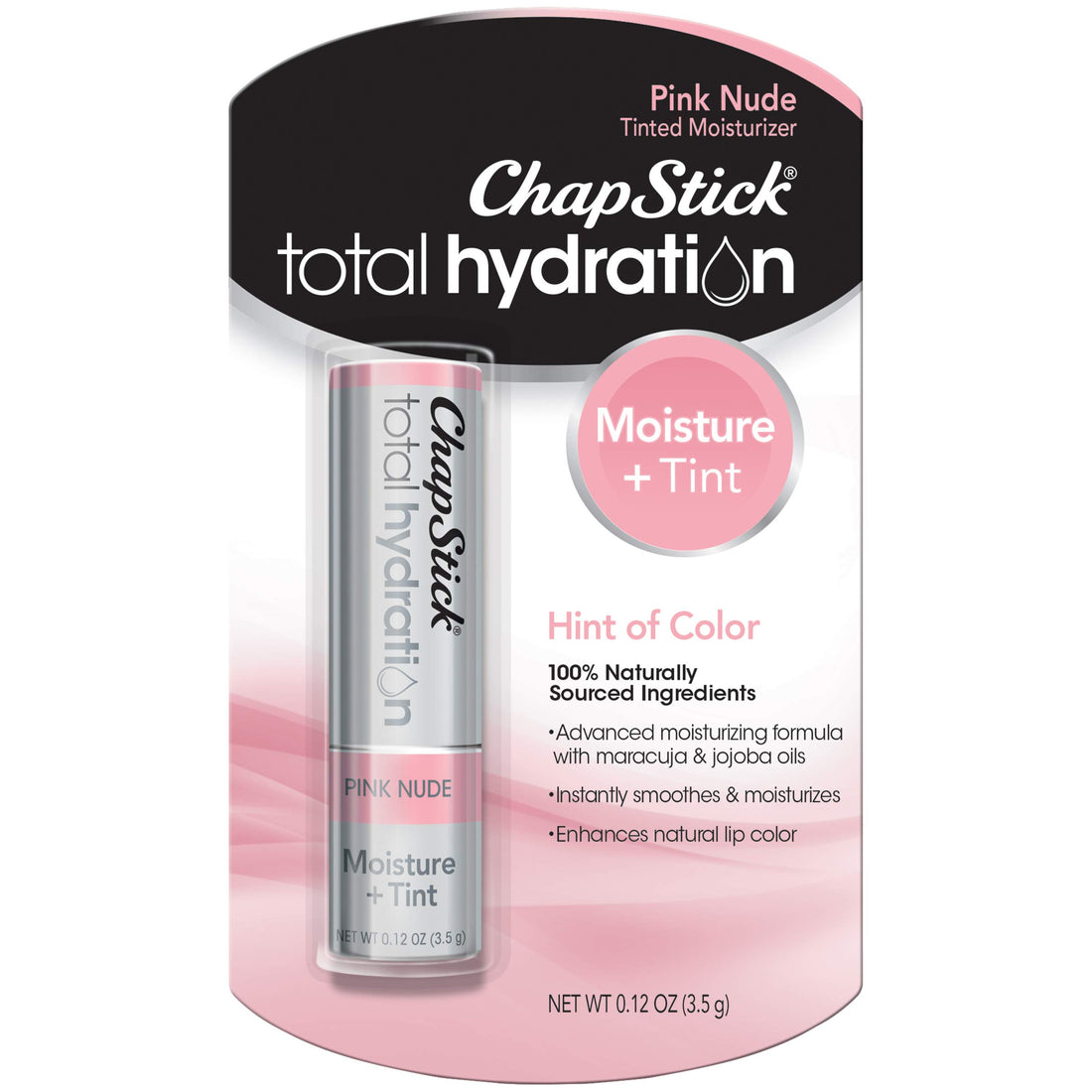 ChapStick Total Hydration Moisture + Tint Pink Nude Tinted Lip Balm Tube, Tinted Moisturizer - 0.12 Oz