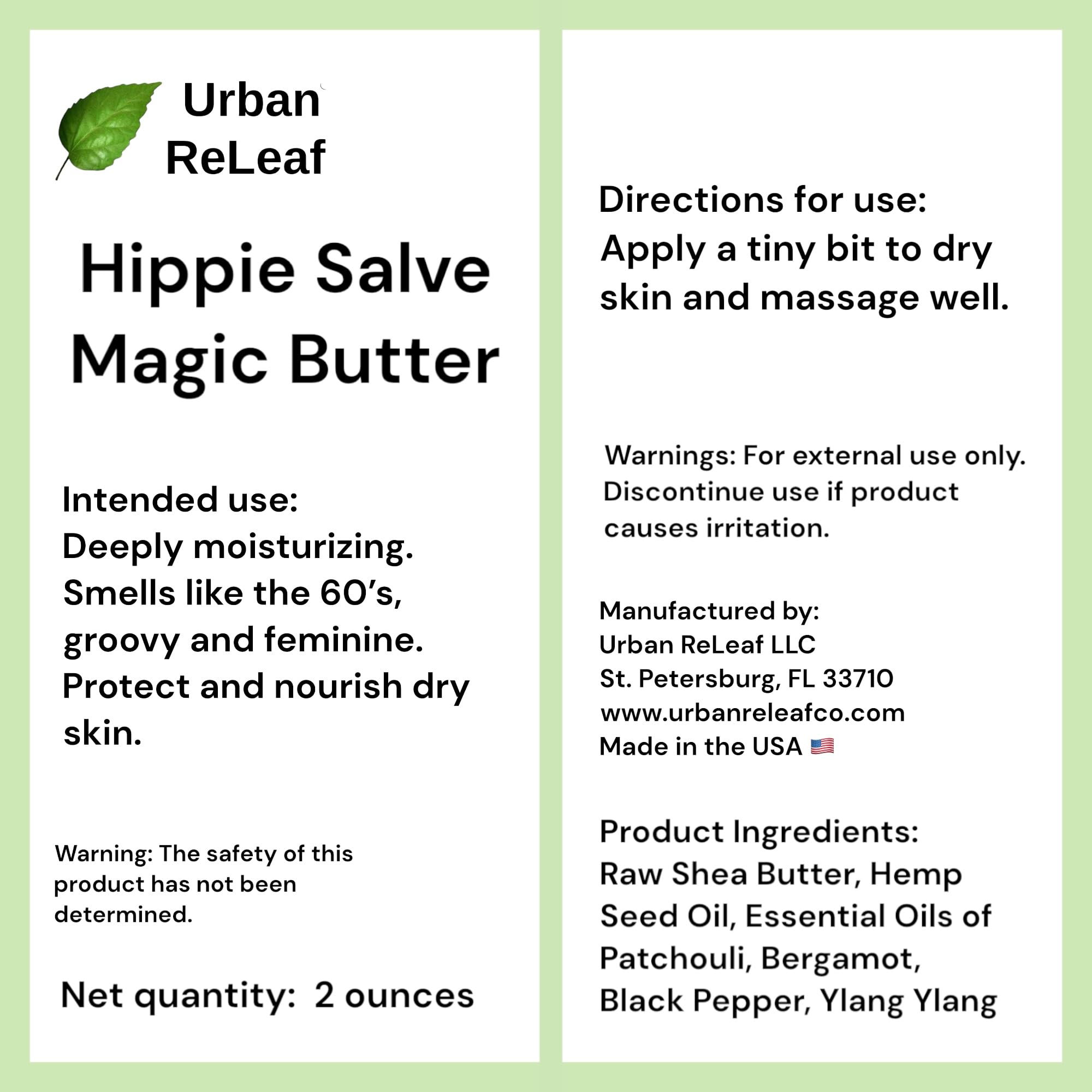 Urban ReLeaf Hippie Salve Magic Butter ! Groovy Botanicals, Shea Butter and 100% Natural, Patchouli, Ylang, Bergamot, Vitamin Rich, Deeply Moisturizing & Soothing
