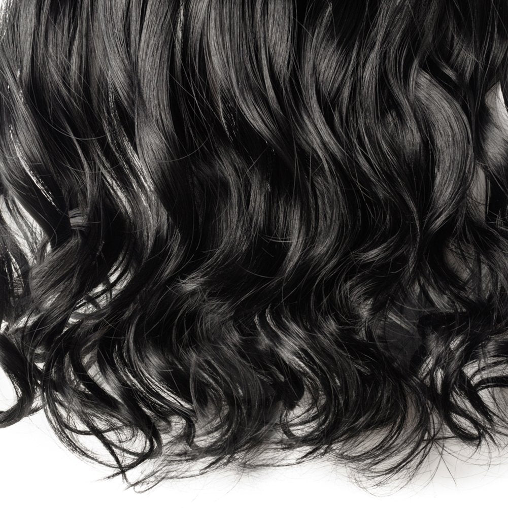 Clip in / on Hair Extension 5 Clips One Piece Full Head Hairpiece Synthetic Heat-Resistant Hair For Party/Halloween For Women Girls Teen (27curly,dark black)