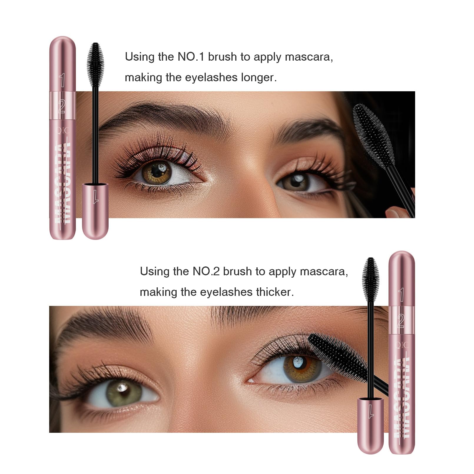 2Pcs 2 Step Lengthening & Volumizing Tubing Mascara, Smudge-Proof, Clump-Free, 2 in 1 Mascara For Natural Lengthening And Thickening Effect, Black Mascara