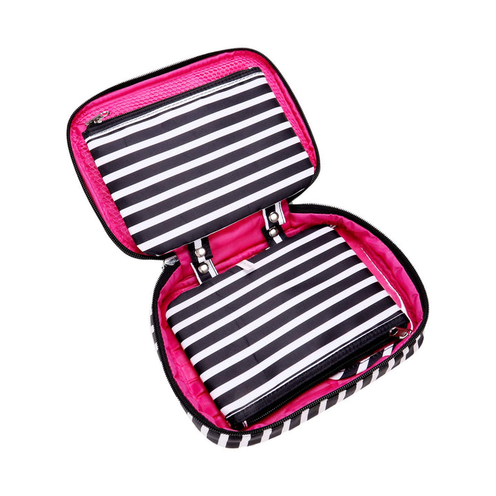 Vaultz Locking Everyday Case for Cosmetics Storage, Black and White Stripe (VZ03756)