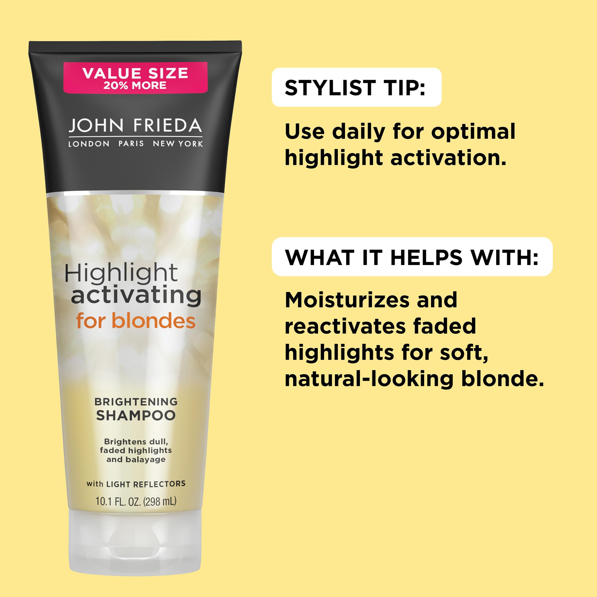 John Frieda Sheer Blonde Brightening Shampoo with Avocado Oil and Vitamin C - Revives Dull Highlights for Lighter Blondes, 8.45 Fl Oz