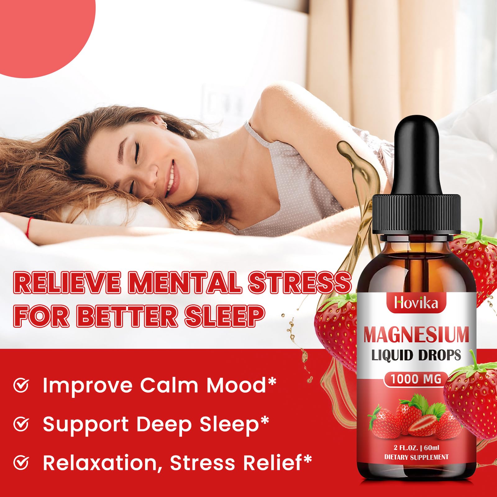 Magnesium Glycinate Liquid Drop with Citrate, Malate and Taurate, Calm Magnesium Supplement with Calcium, Potassium, Zinc, CoQ10, D3, B6, B12 for Relax Mood, Muscle, Energy- Strawberry Flavor, 2 Fl Oz