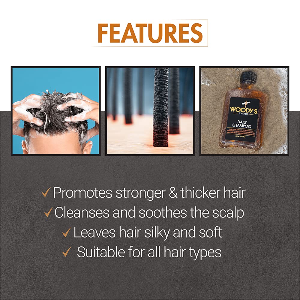 Woody's Daily Shampoo for Men, 12 Ounce by Woody's