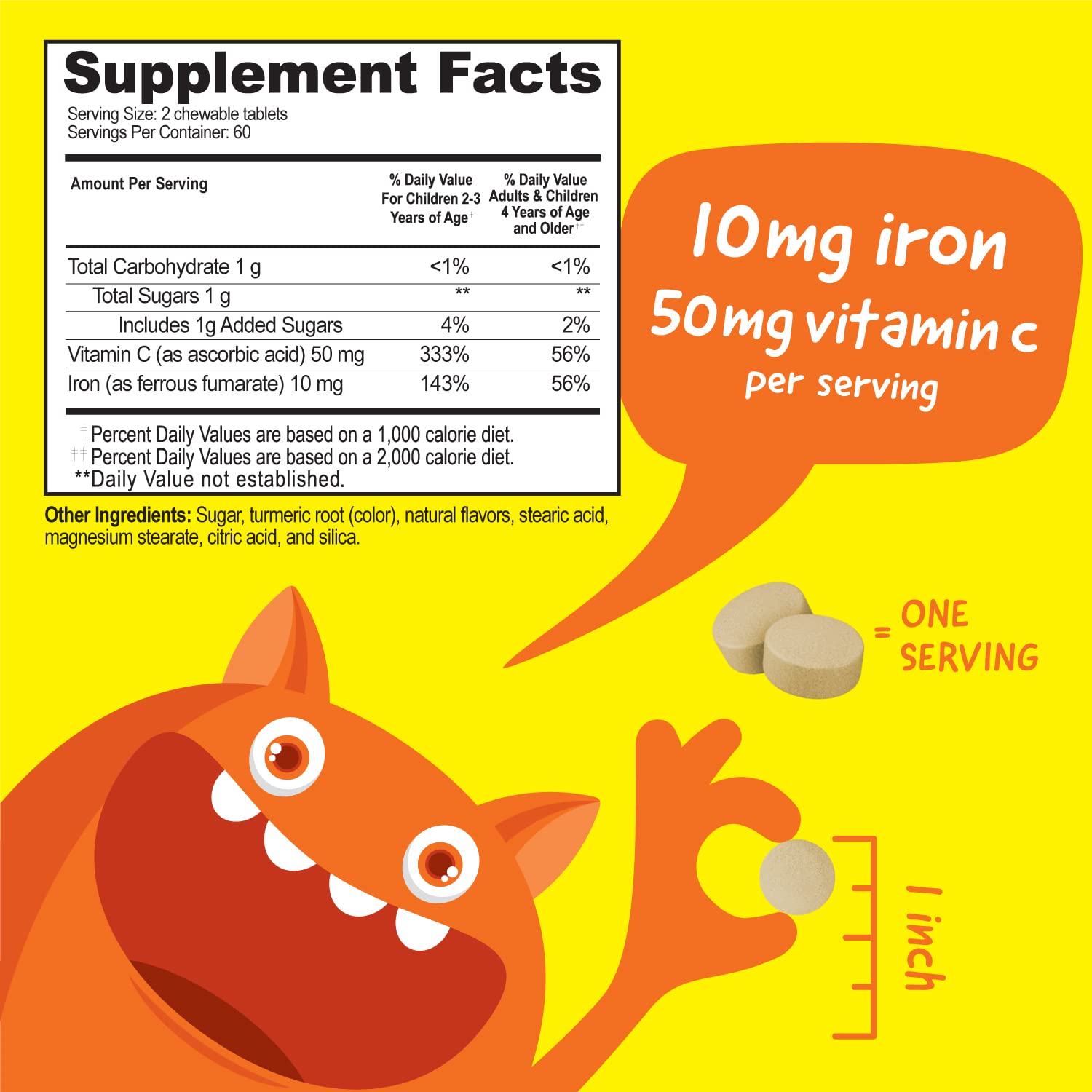 VitaWorks Kids Iron 10mg with Vitamin C 50mg Chewable Tablets - Tasty Natural Flavored - Vegan, Vegetarian, GMO-Free, Nut Free - Dietary Iron Supplement - Blood Formation for Children - 120 Chewables