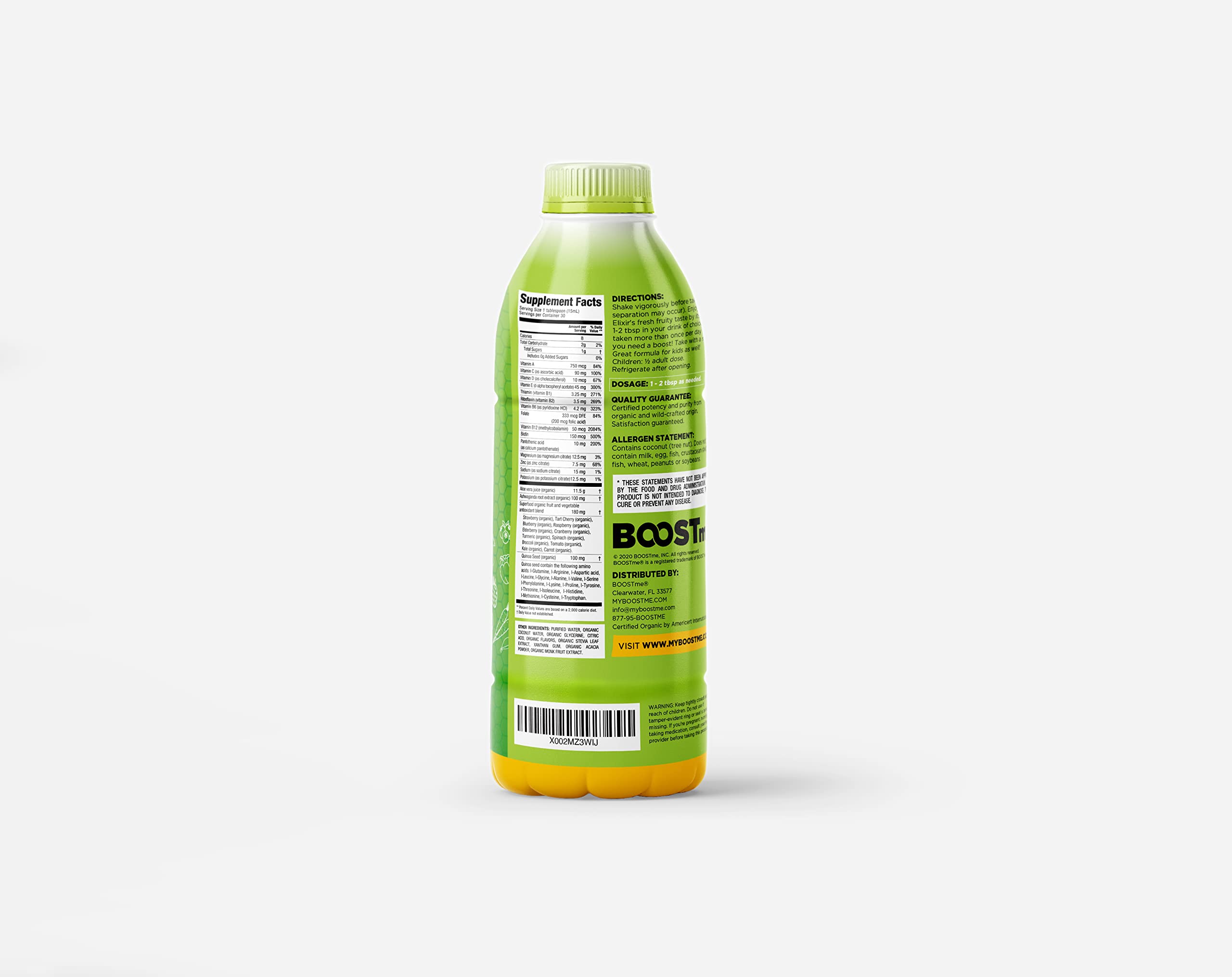 BoostMe Organic Liquid Multivitamin with Ashwagandha, Amino Acids, Aloe Vera, Vegetables, Superfuits and Antioxidants 100% Organic Golden Elixir